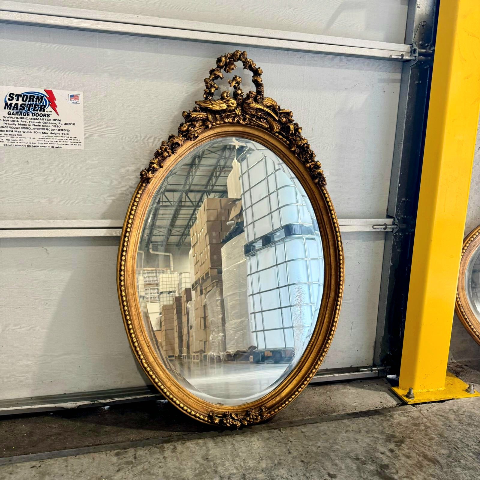 French Italian Style Oval Mirror – Gold Leaf Frame with Birds & Flowers