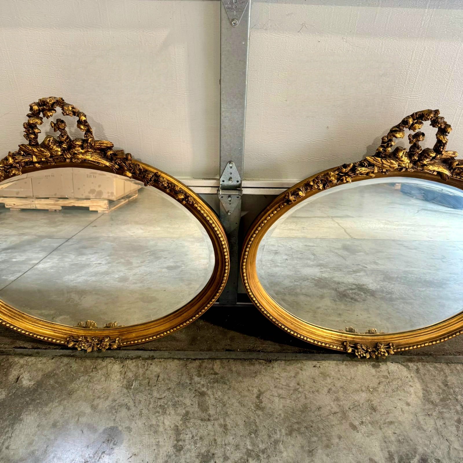 French Italian Style Mirror SET – Oval Gold Leaf Frame, Horizontal Wall Mirror