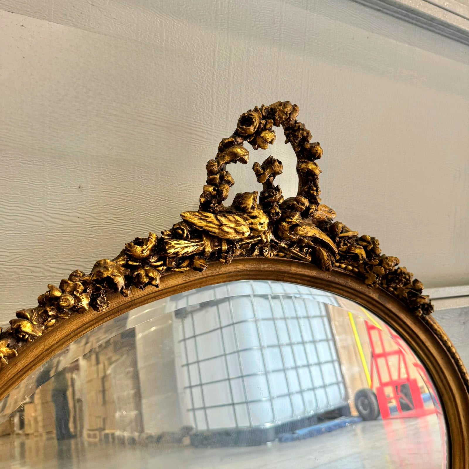 French Italian Style Mirror SET – Oval Gold Leaf Frame, Horizontal Wall Mirror