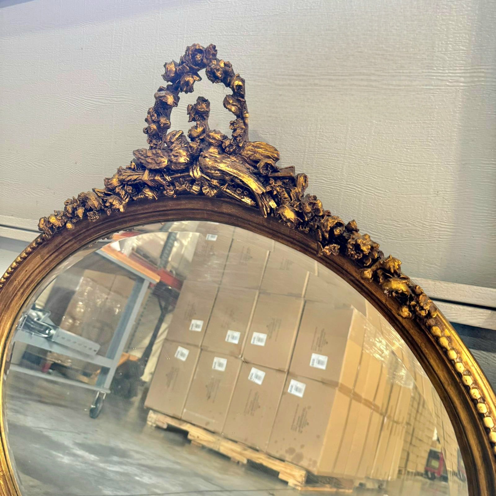 French Italian Style Mirror SET – Oval Gold Leaf Frame, Horizontal Wall Mirror