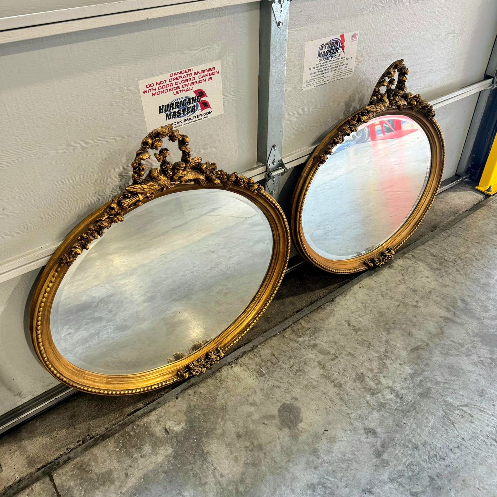 French Italian Style Mirror SET – Oval Gold Leaf Frame, Horizontal Wall Mirror