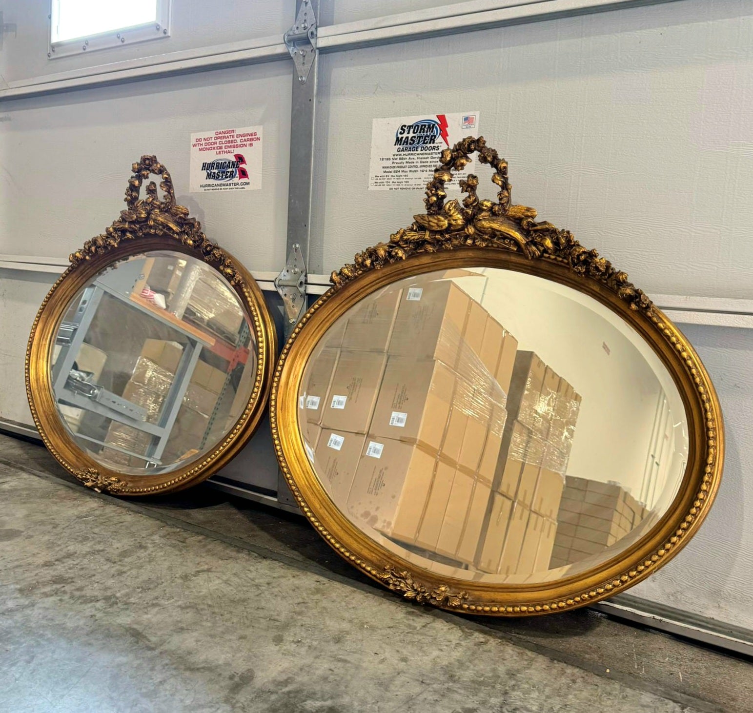 French Italian Style Mirror SET – Oval Gold Leaf Frame, Horizontal Wall Mirror