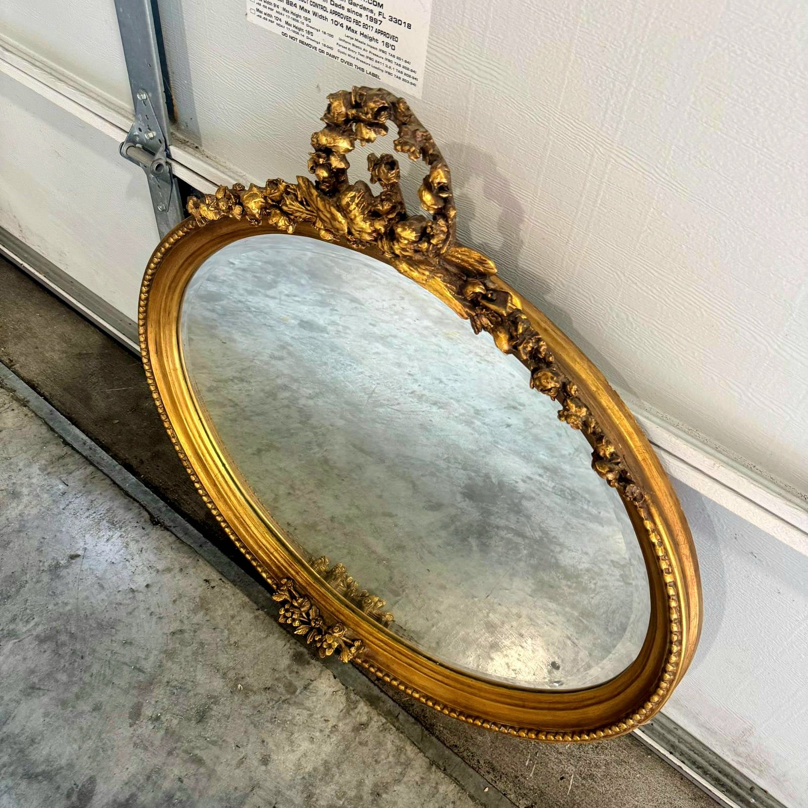 French Italian Style Mirror – Oval Gold Leaf Frame, Horizontal Wall Mirror