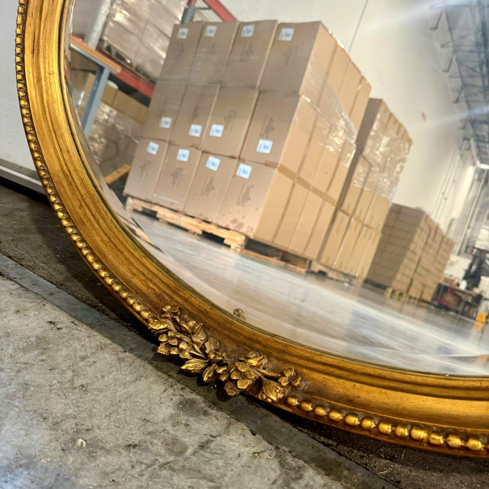 French Italian Style Mirror – Oval Gold Leaf Frame, Horizontal Wall Mirror