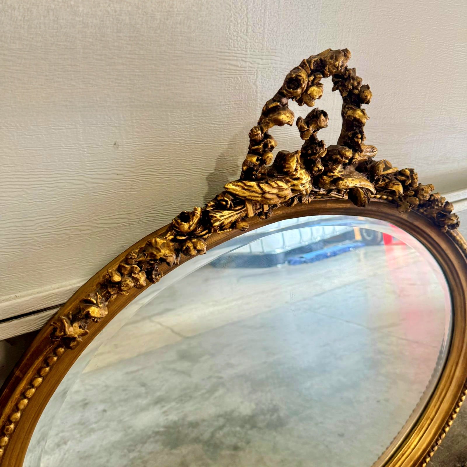 French Italian Style Mirror – Oval Gold Leaf Frame, Horizontal Wall Mirror