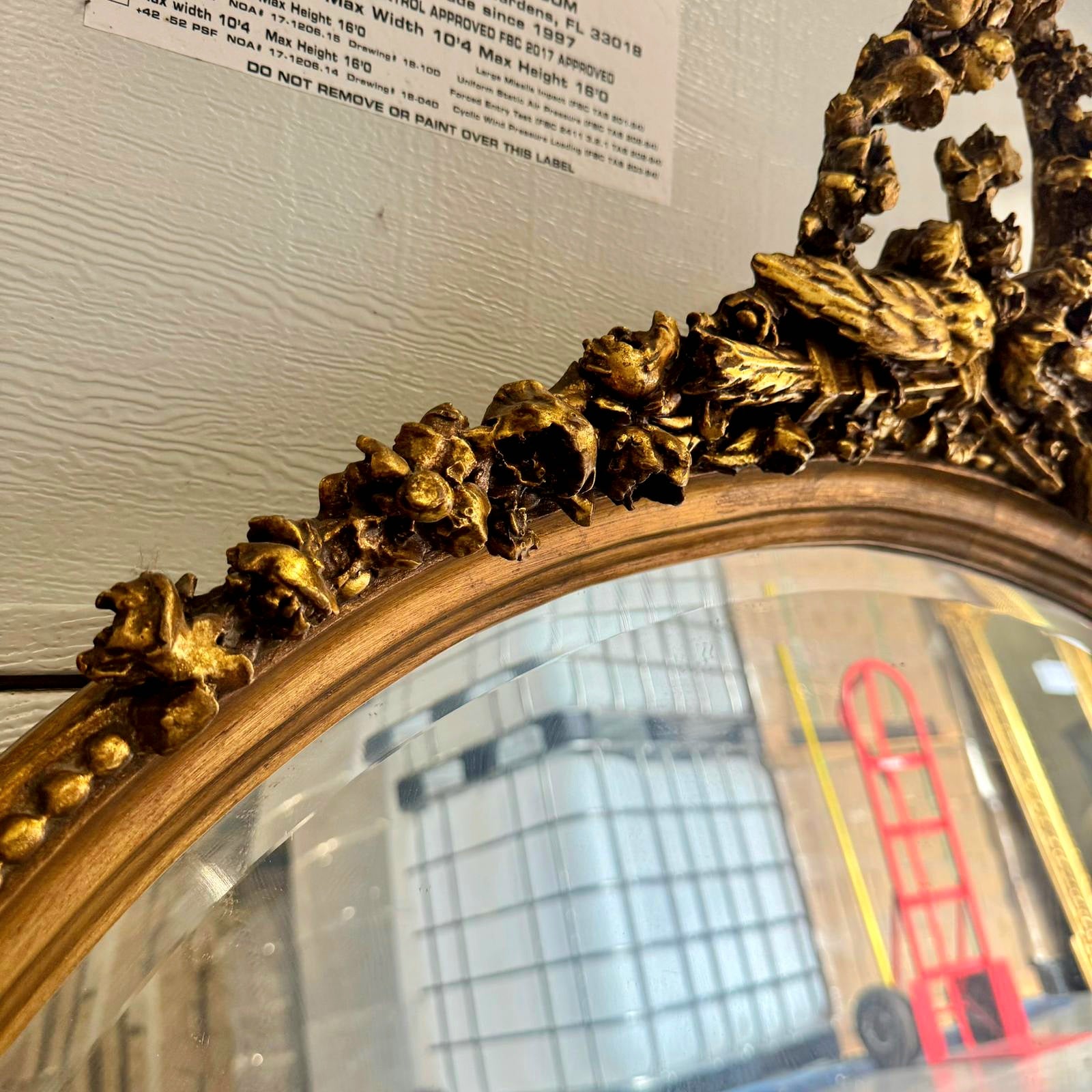 French Italian Style Mirror – Oval Gold Leaf Frame, Horizontal Wall Mirror