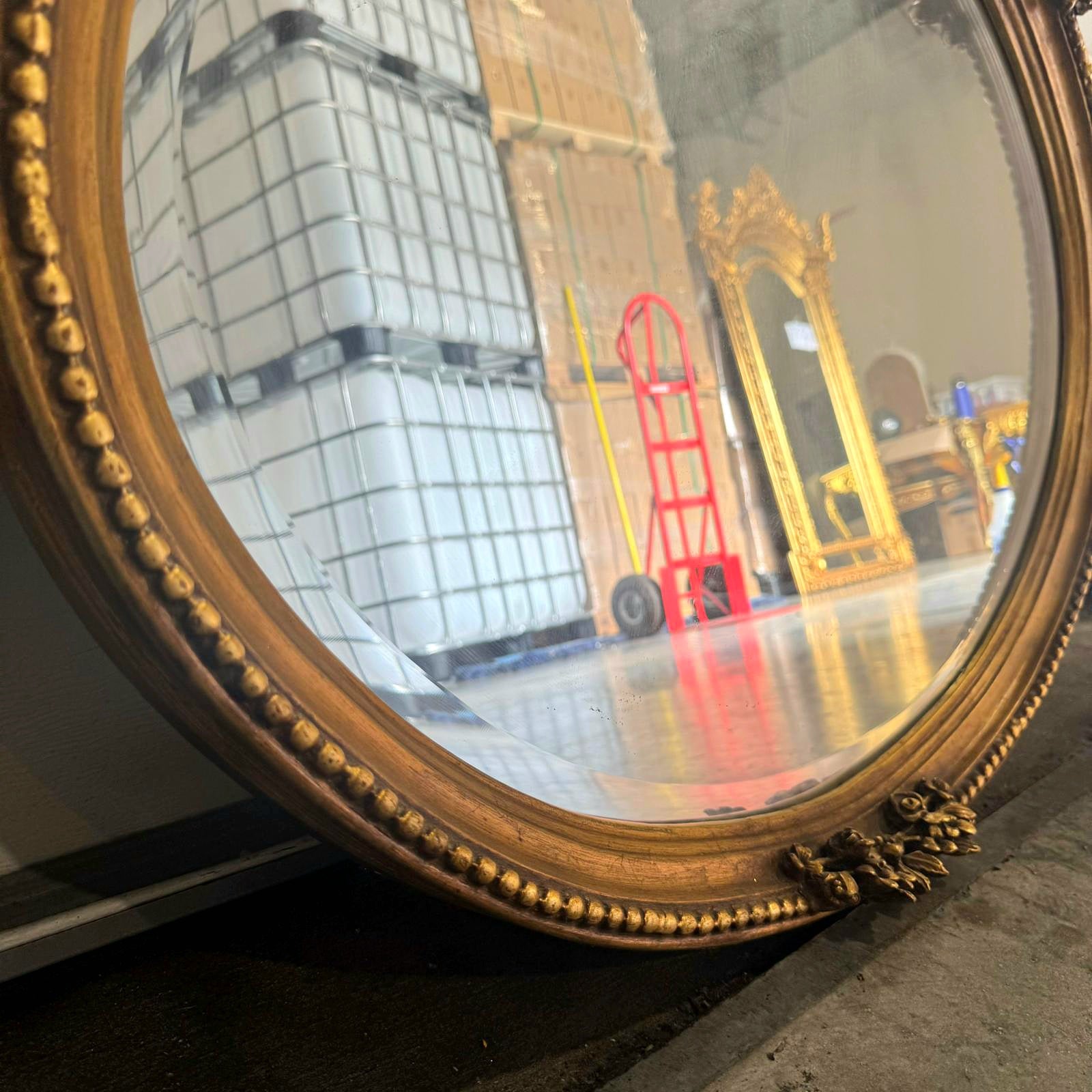 French Italian Style Mirror – Oval Gold Leaf Frame, Horizontal Wall Mirror