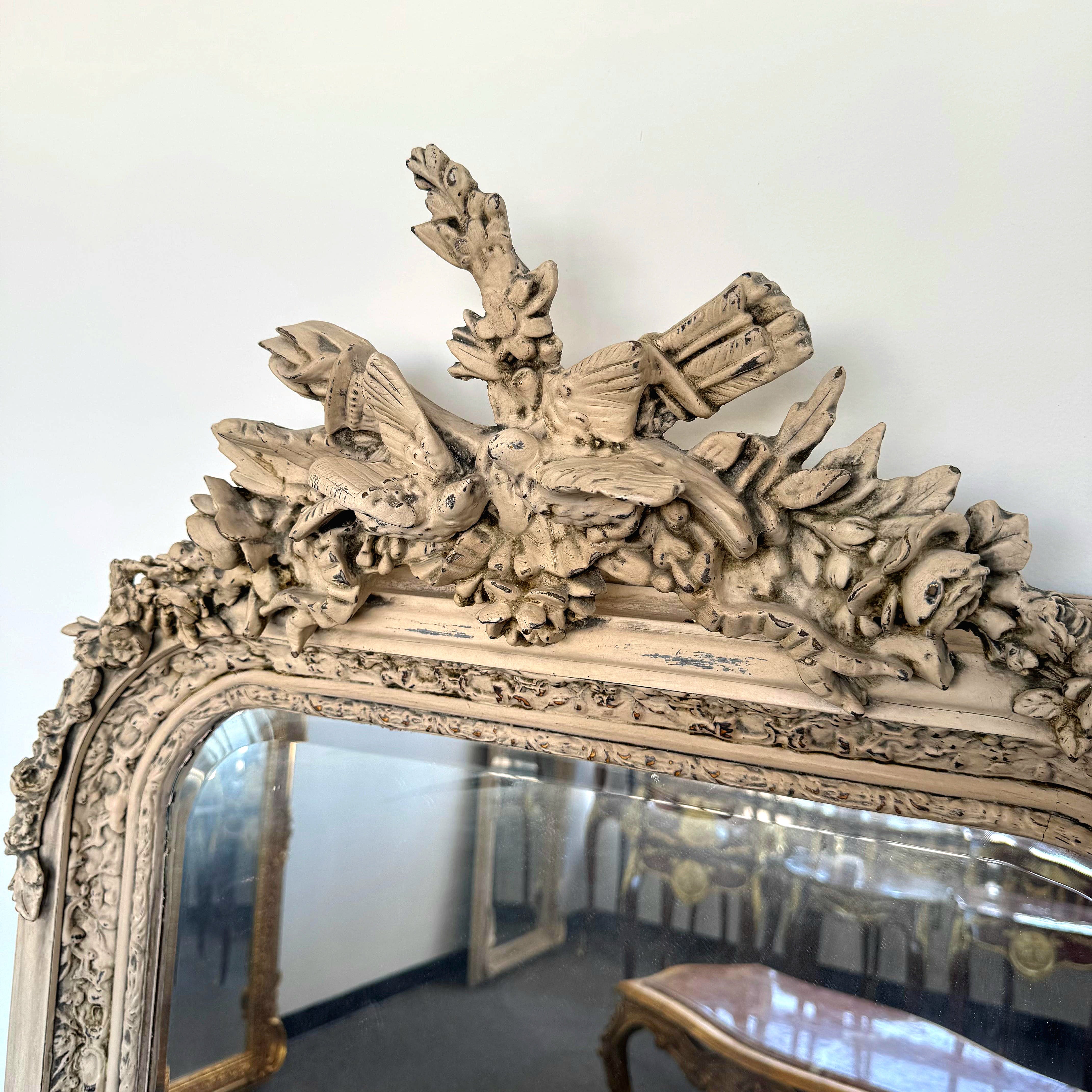 French Style Birds Floor Mirror – 5 ft Tall Statement Mirror in Bone-Colored Finish
