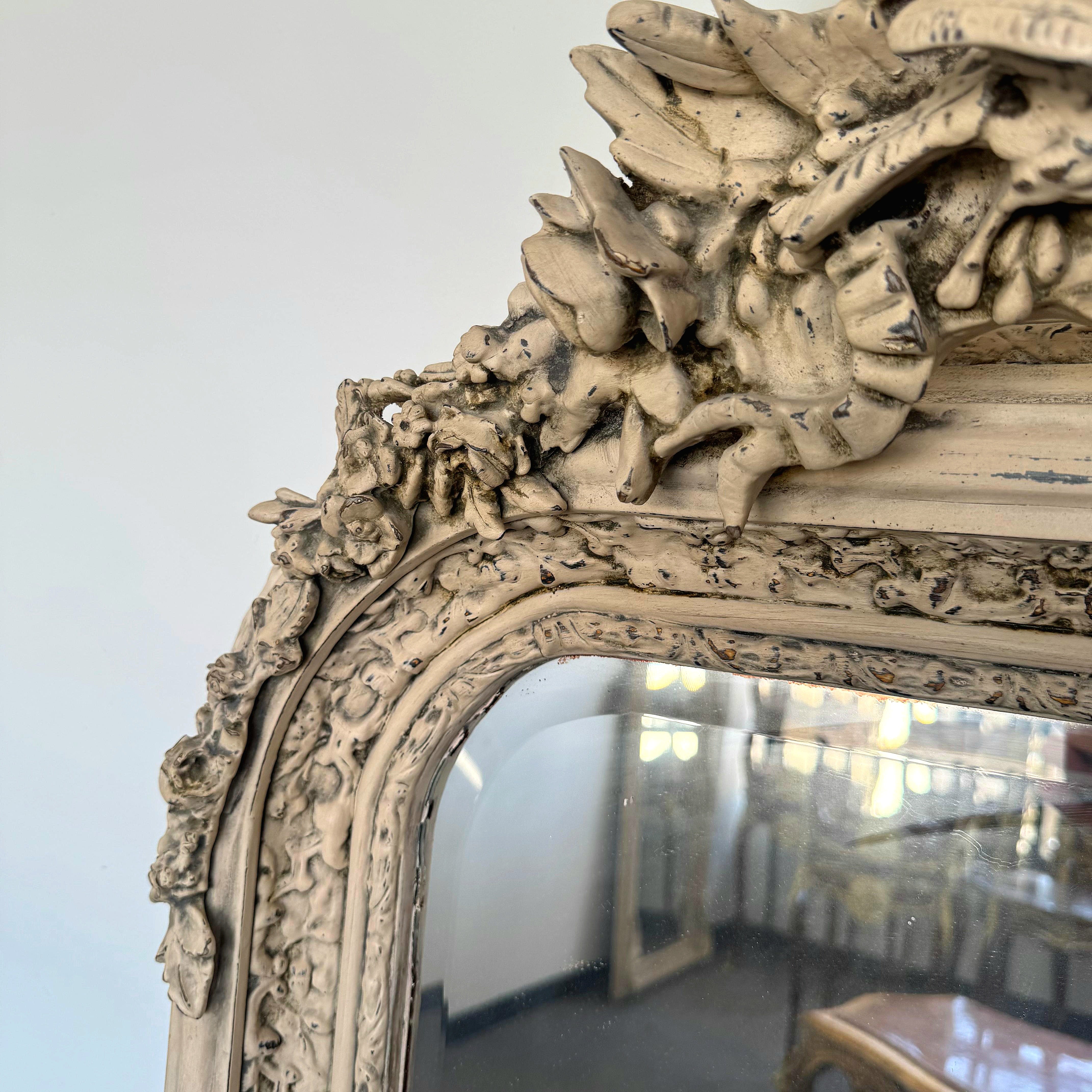 French Style Birds Floor Mirror 5 Feet Tall Home Decor Mirror in a Unique Bone-Colored Finish