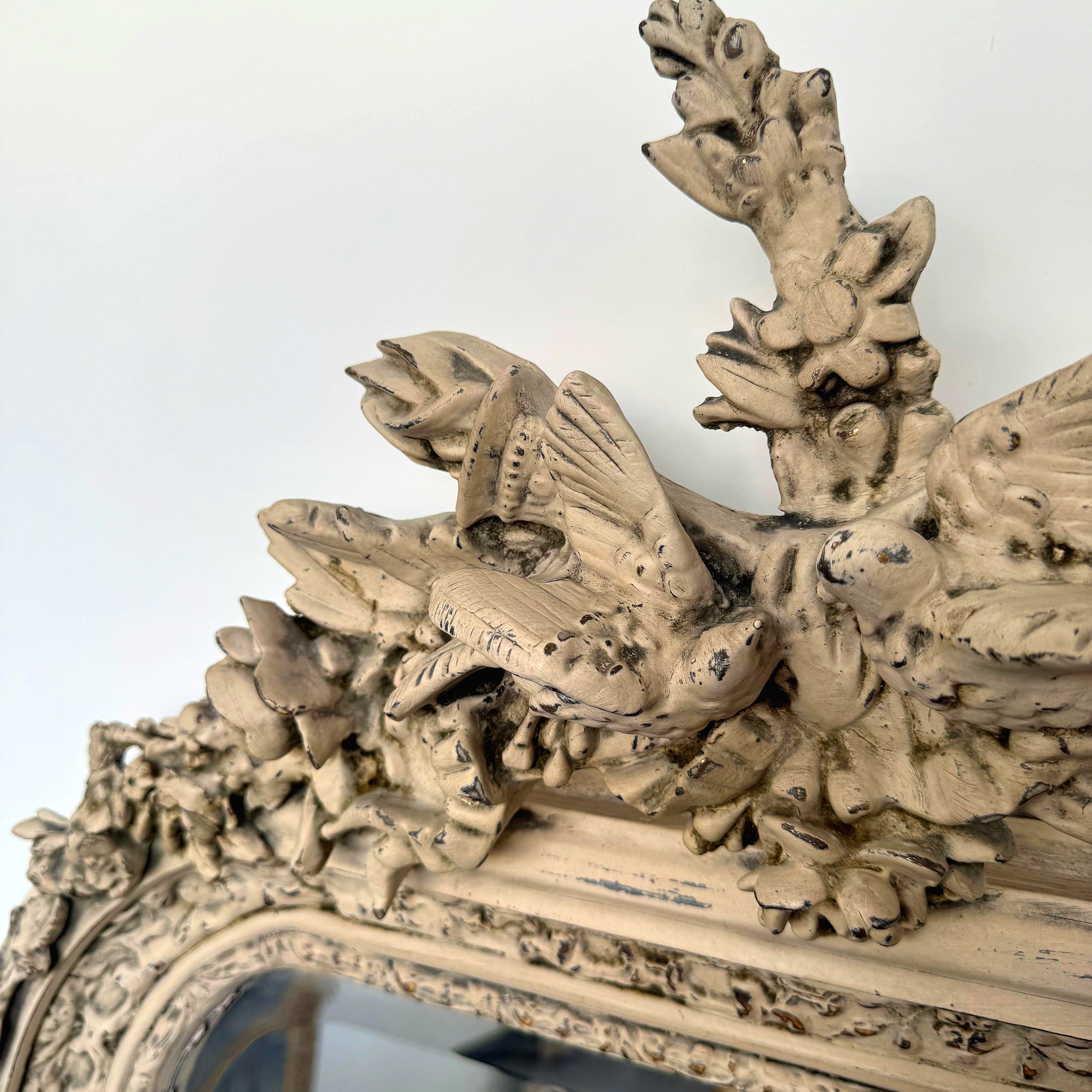 French Style Birds Floor Mirror 5 Feet Tall Home Decor Mirror in a Unique Bone-Colored Finish