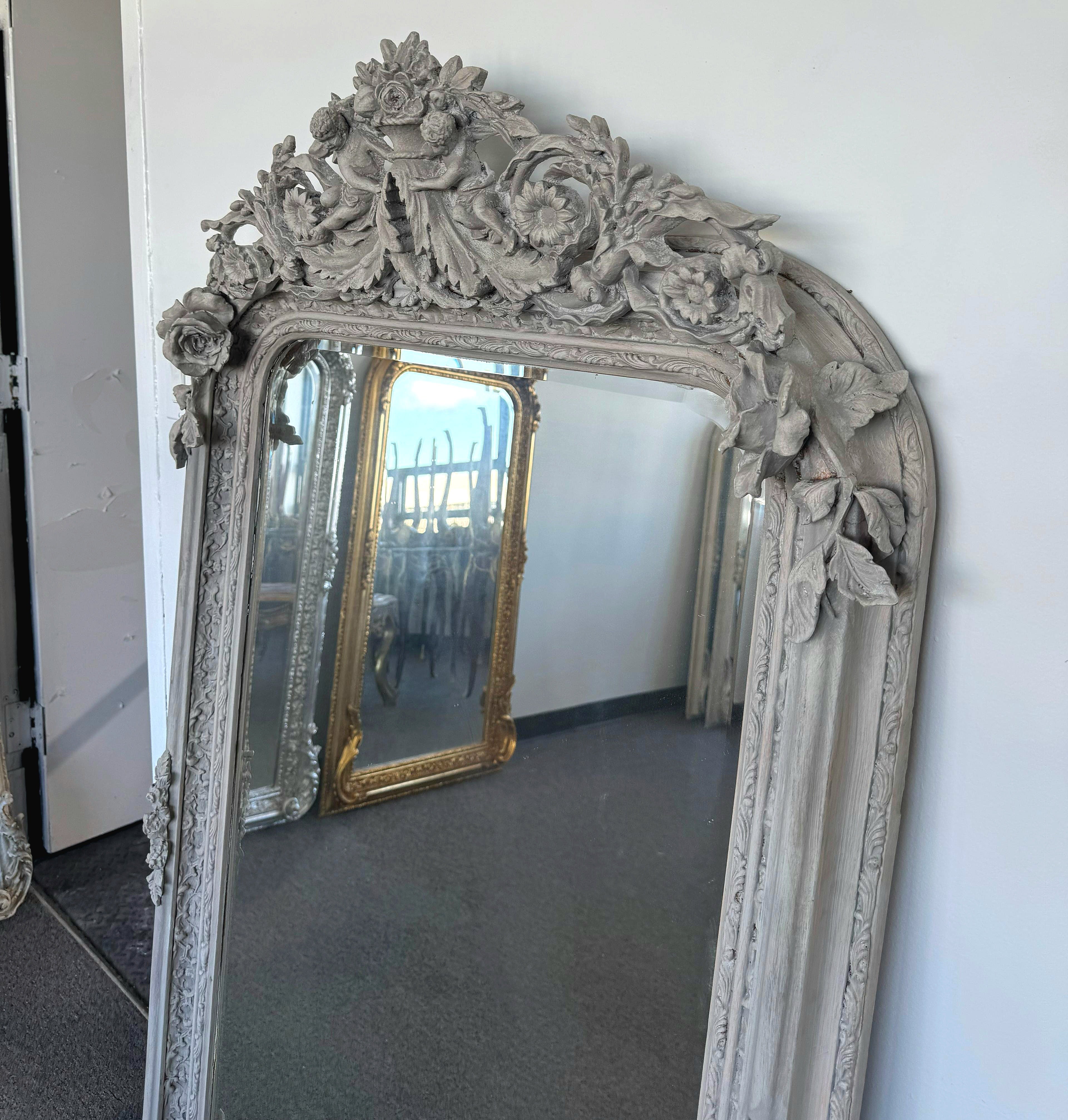 Antique Gray French Style Floor Mirror – 5 Feet Tall Home Decor Mirror