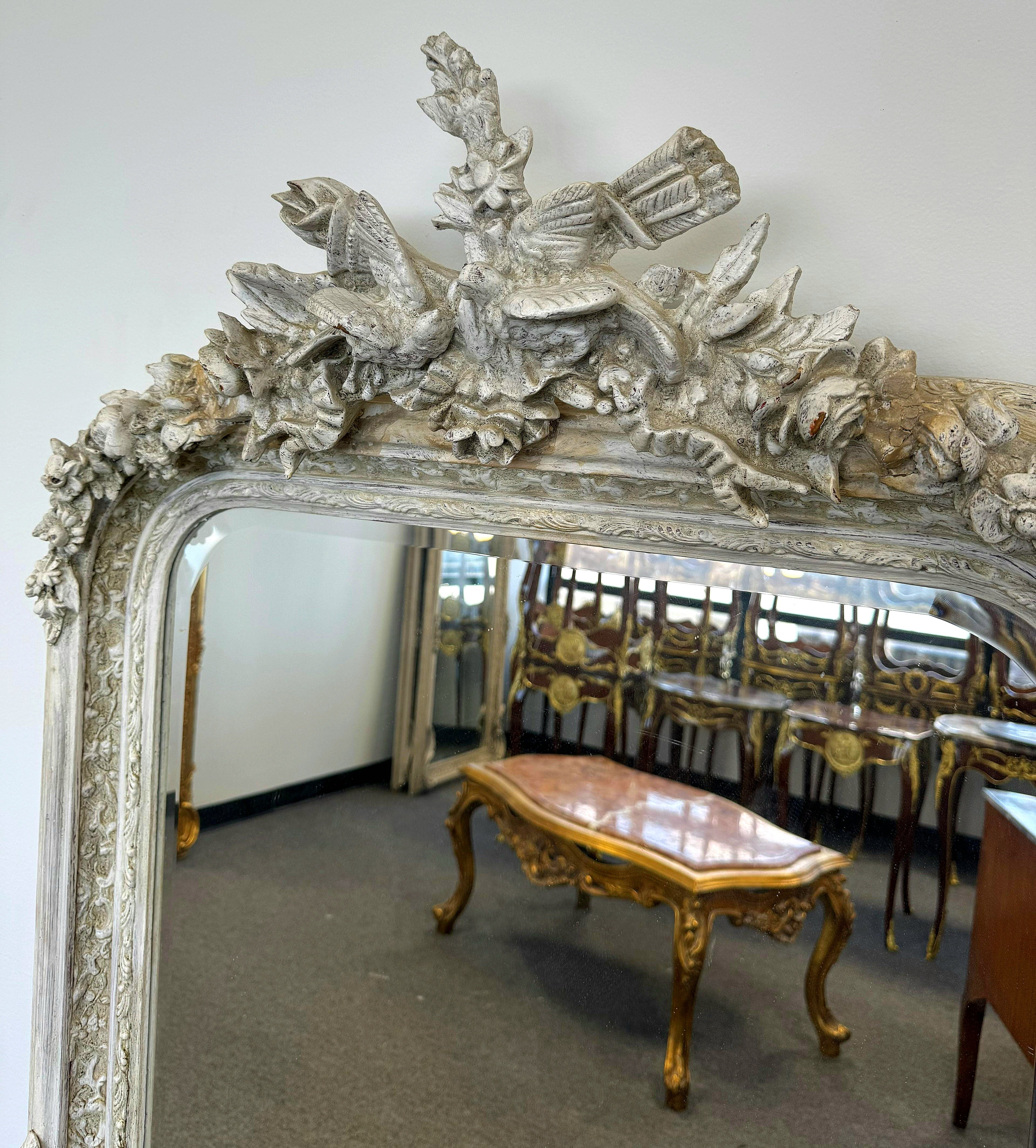 French Style Floor Mirror 5 Feet Tall Home Decor Mirror in Light Bone Gray Finish