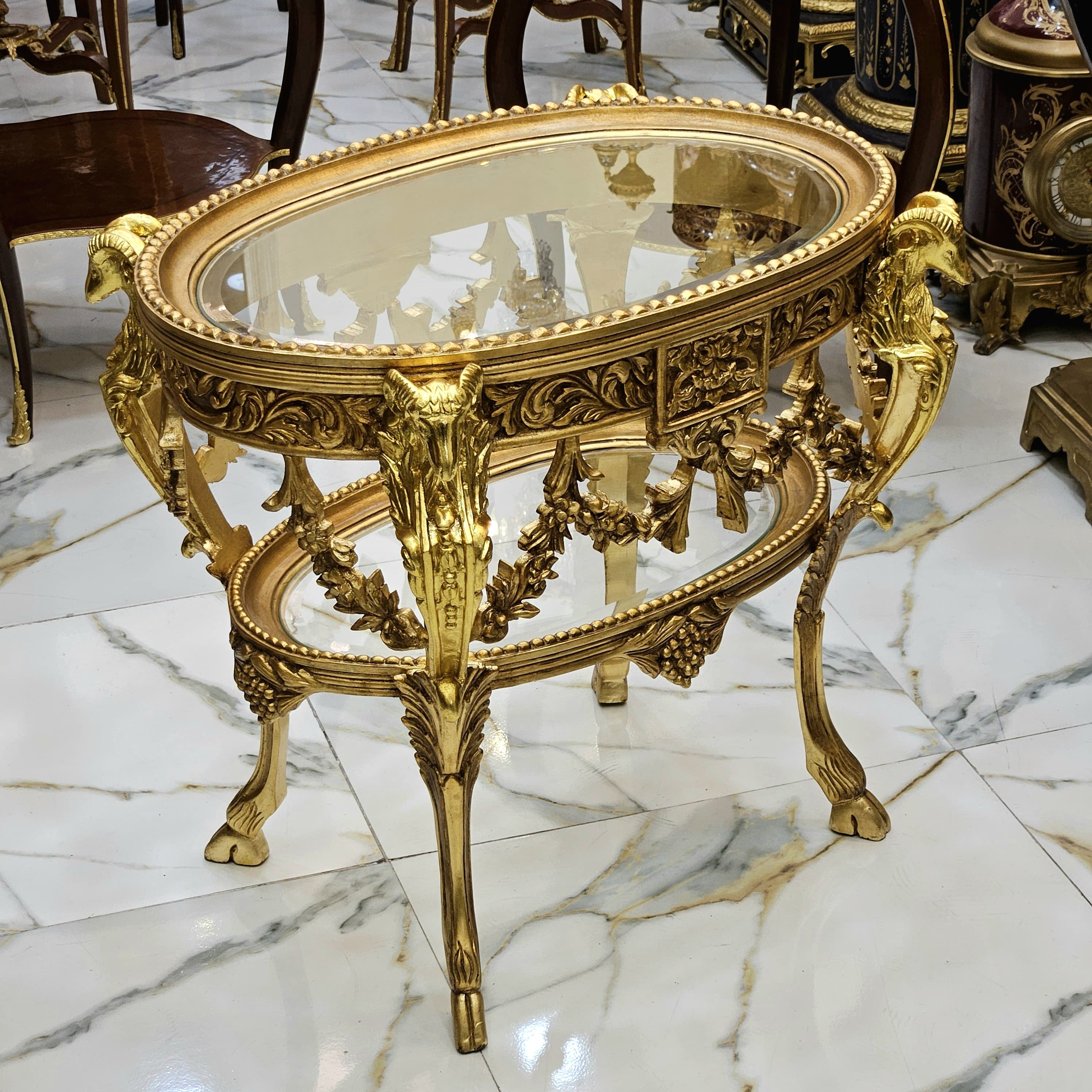 French Style Glass Topped Coffee Table – Gold Leaf Details