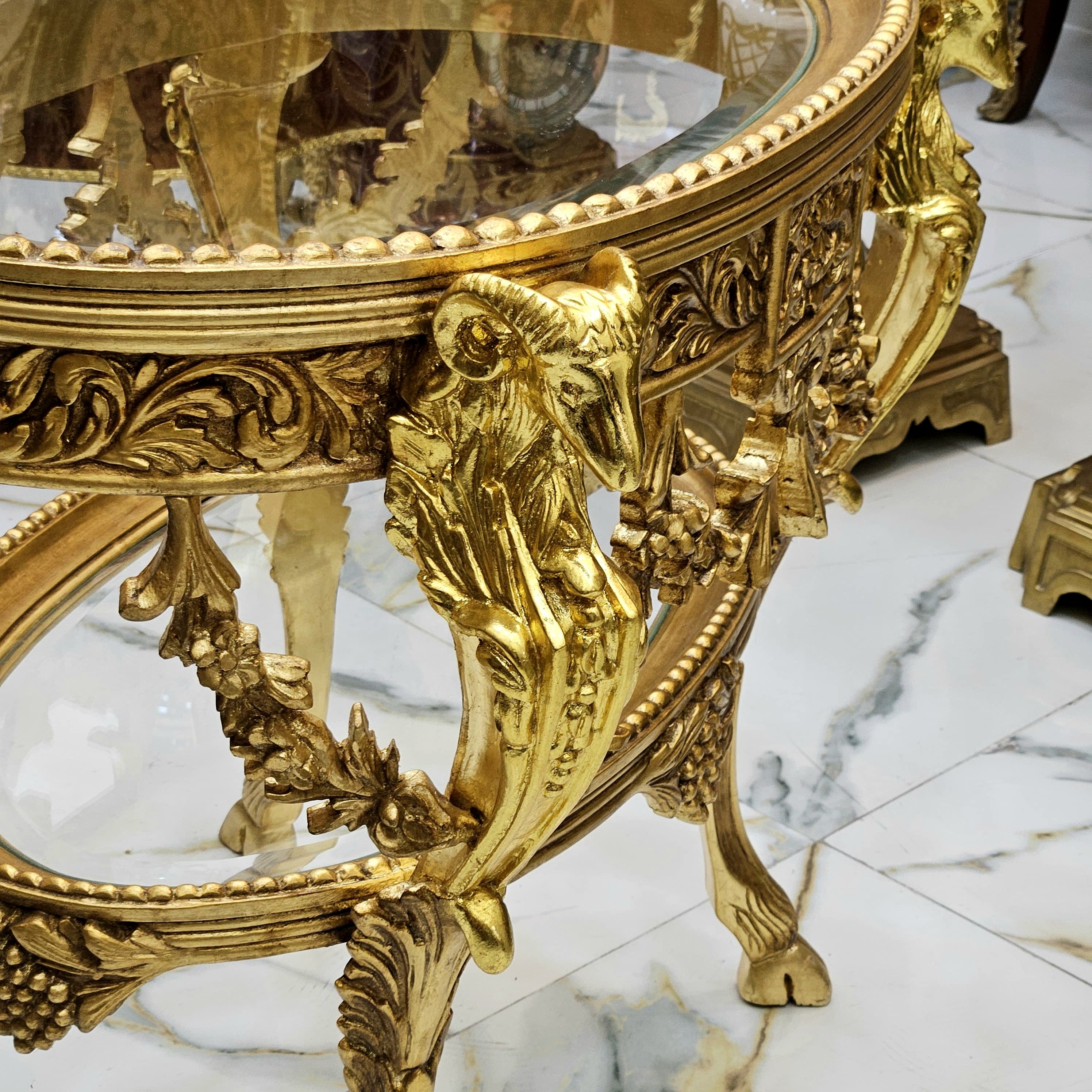 French Style Glass Topped Coffee Table – Gold Leaf Details
