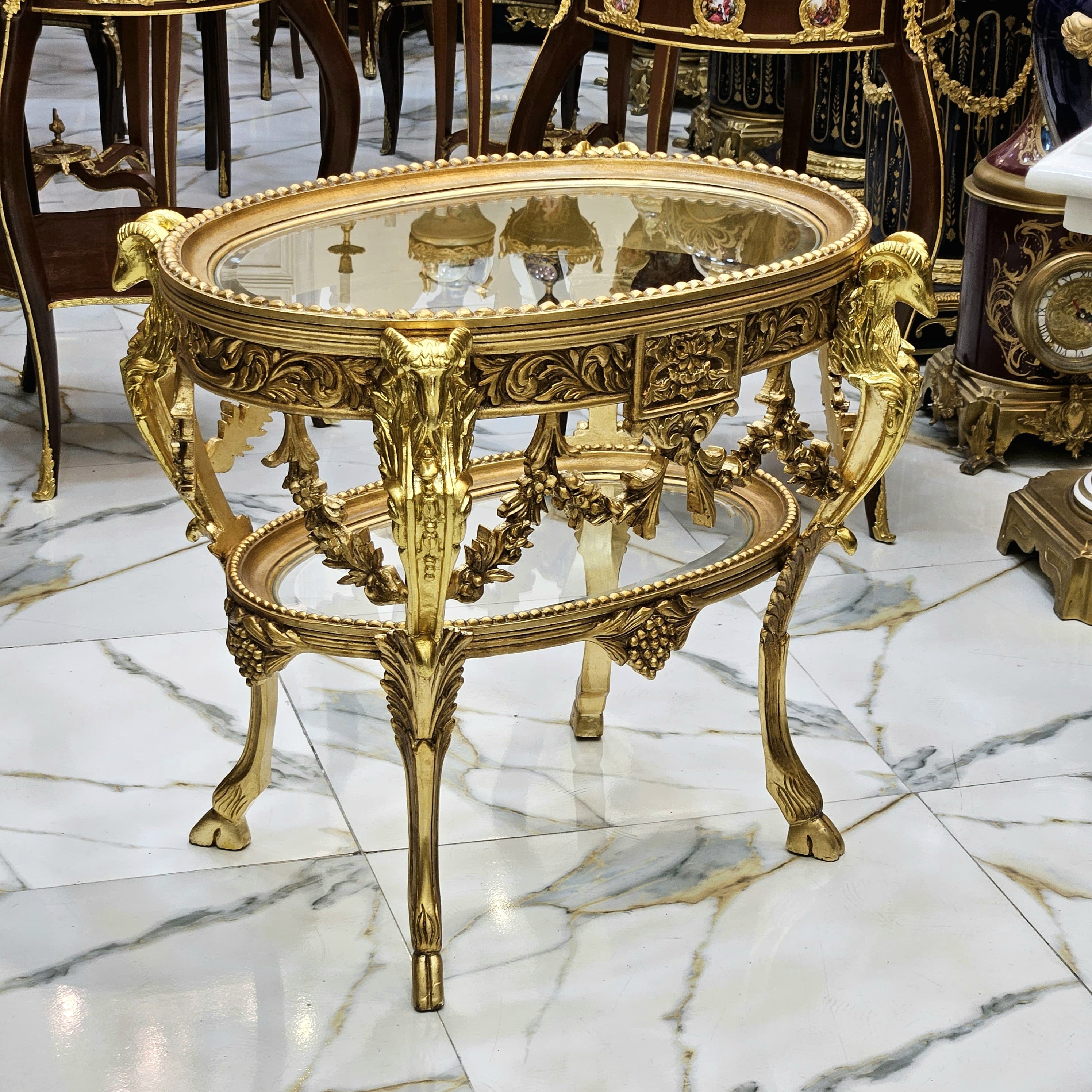 French Style Glass Topped Coffee Table – Gold Leaf Details