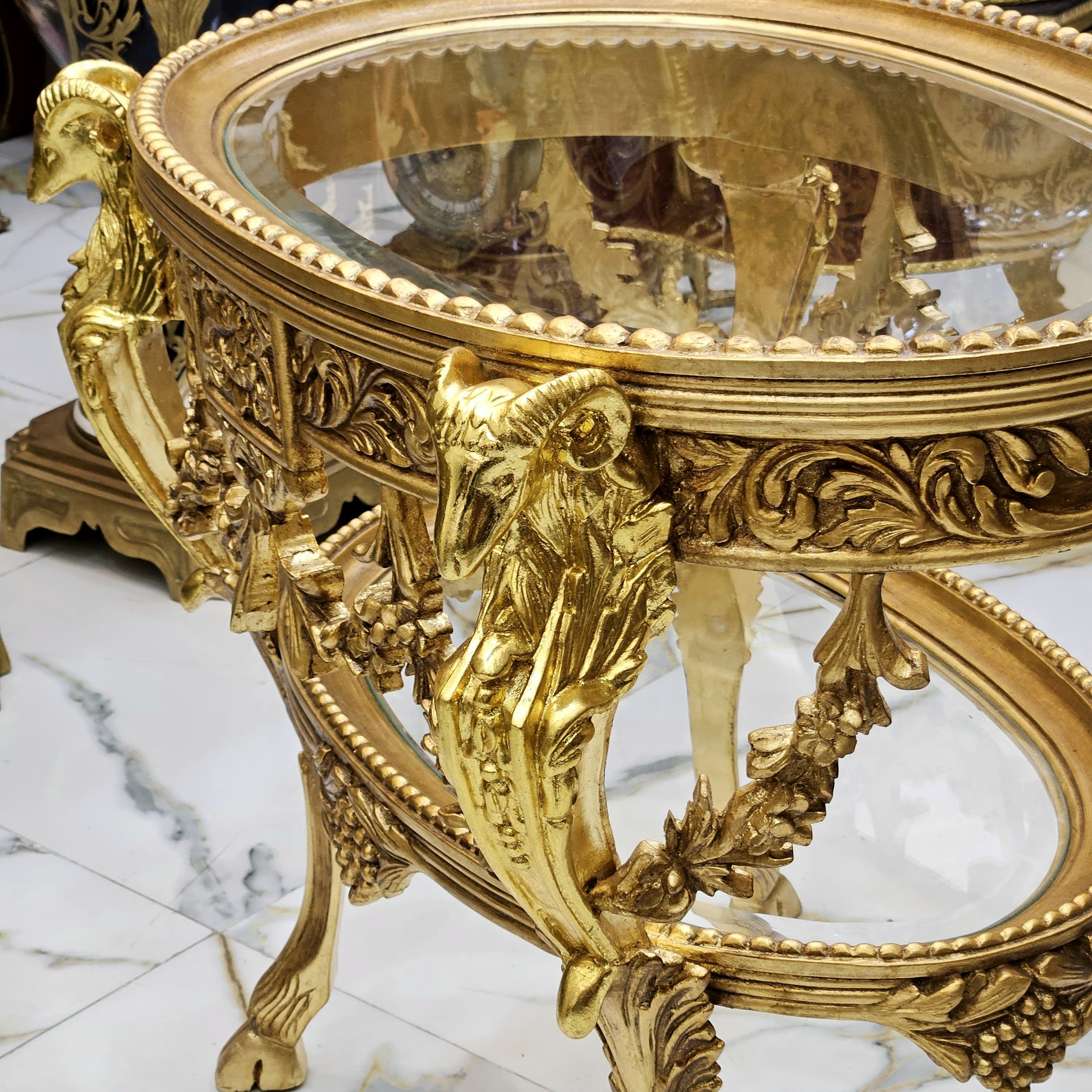 French Style Glass Topped Coffee Table – Gold Leaf Details