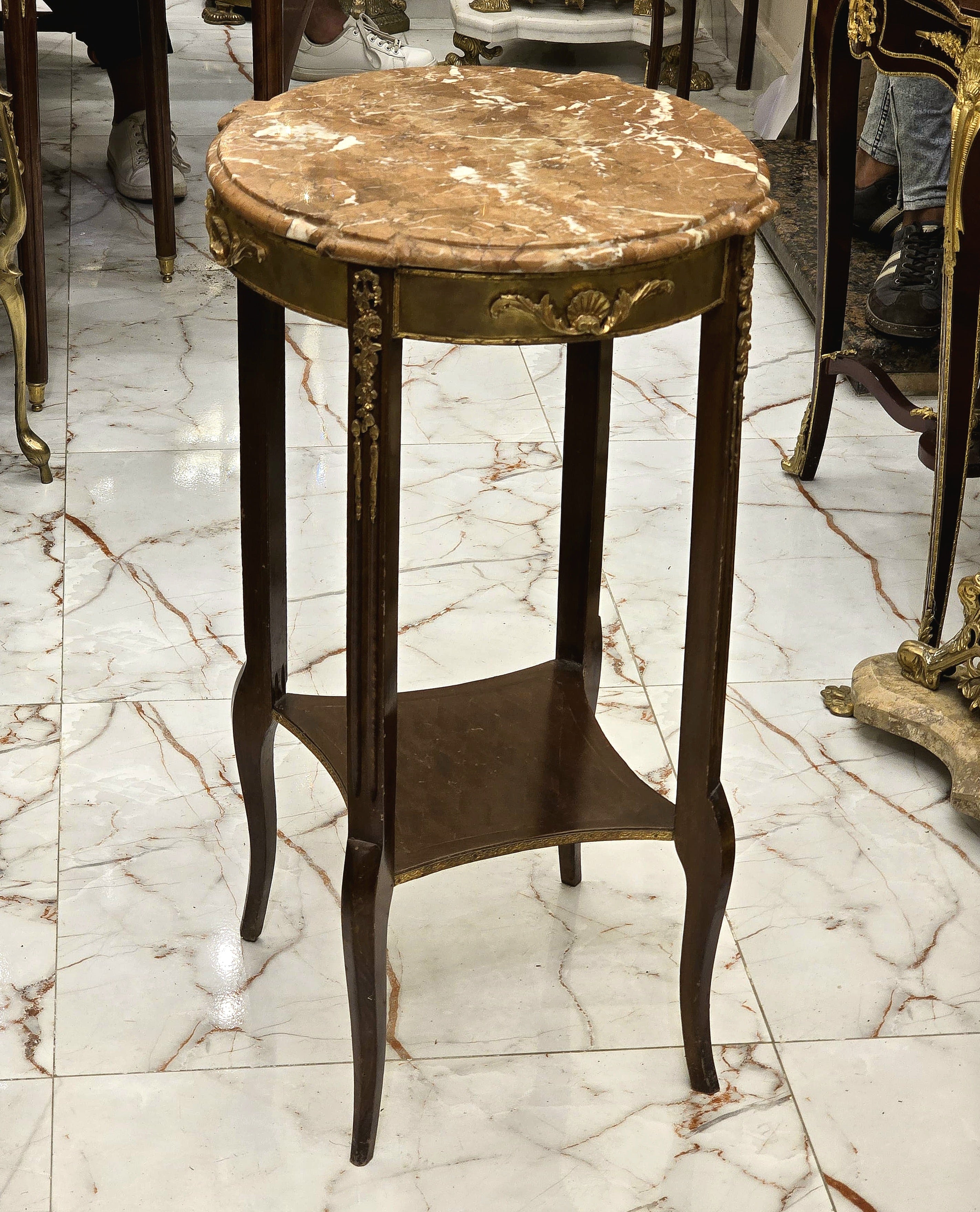 Baroque Style Side Table – Gold Accents with Marble Top, Elegant French Design