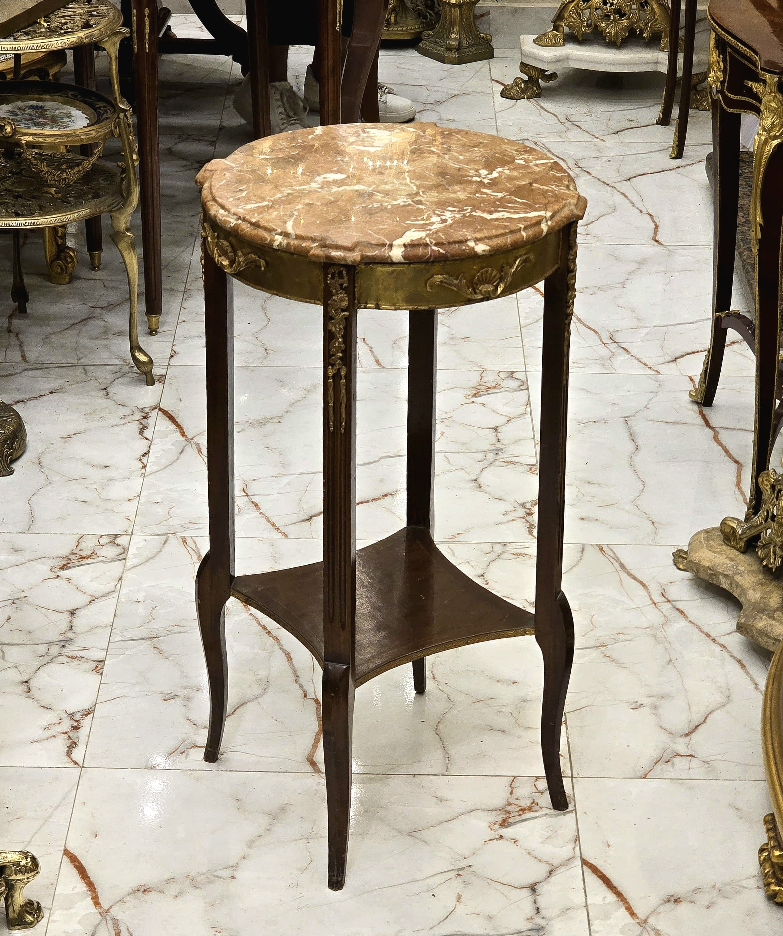Baroque Style Side Table – Gold Accents with Marble Top, Elegant French Design