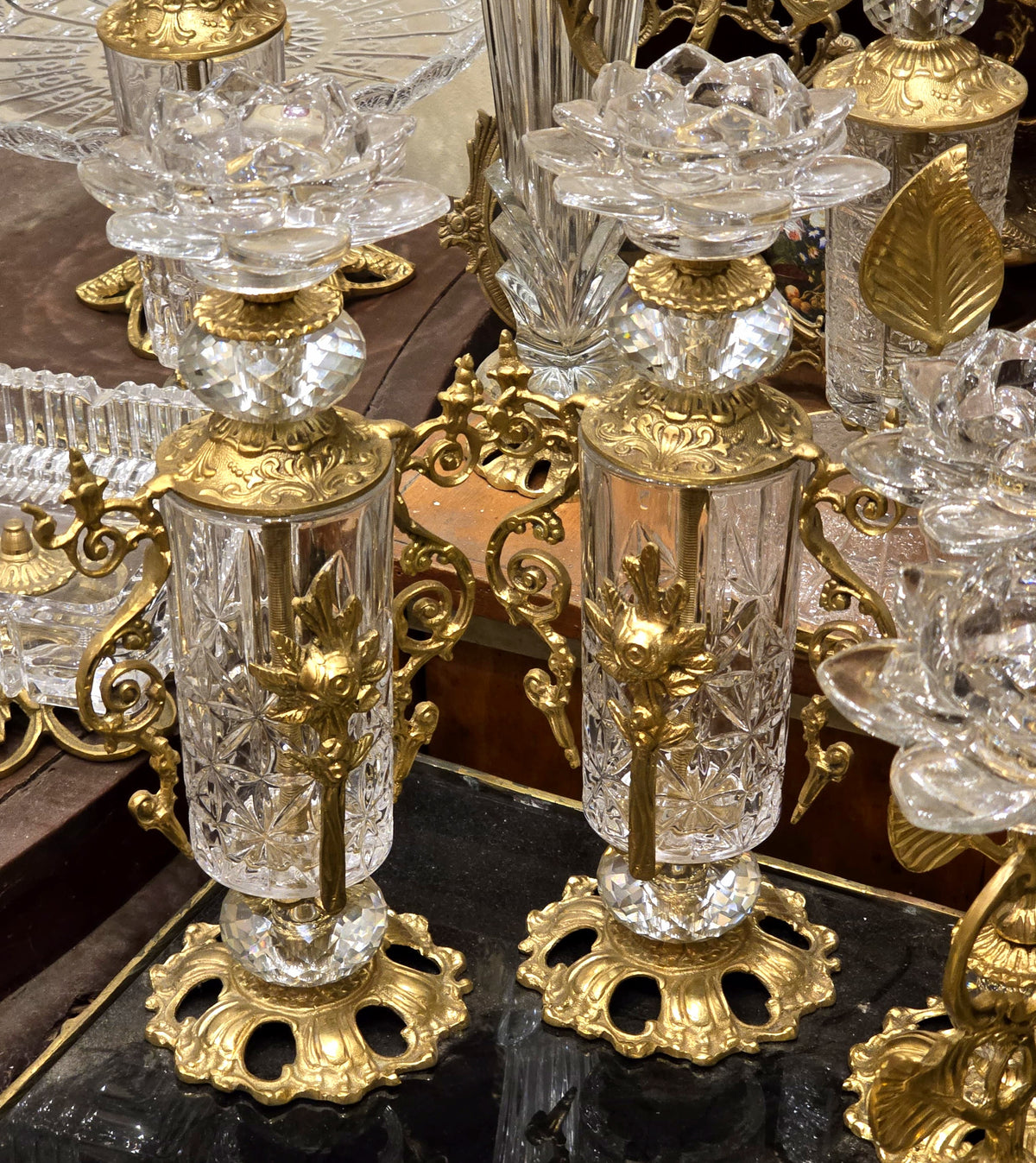 Gilded Crystal Grace – Luxury French-Inspired Brass Candlestick with Ornate Crystal Accents
