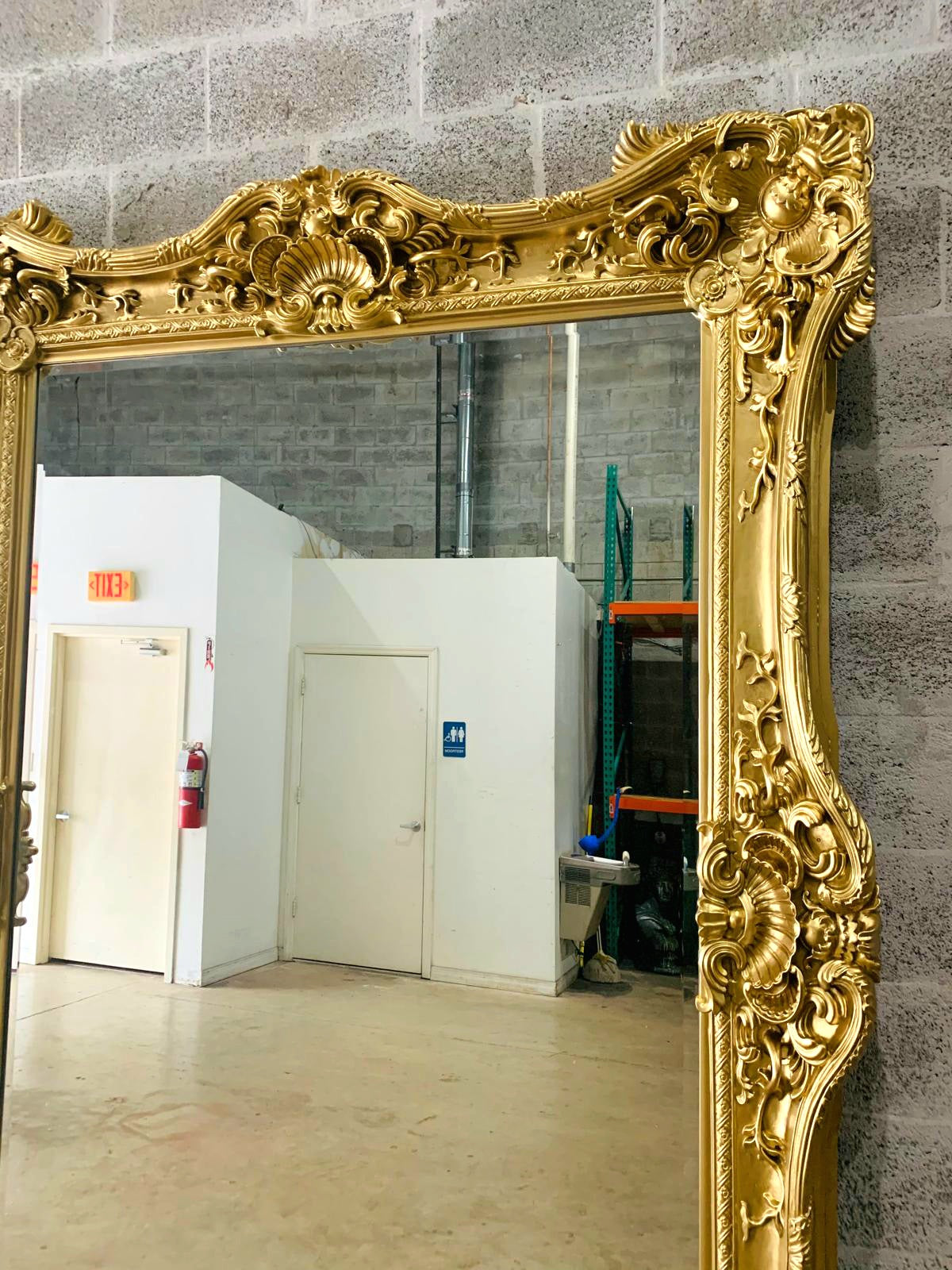 Vintage French Style Baroque Wall Mirror – 7.5 ft Tall Statement Mirror in Antique Gold Leaf
