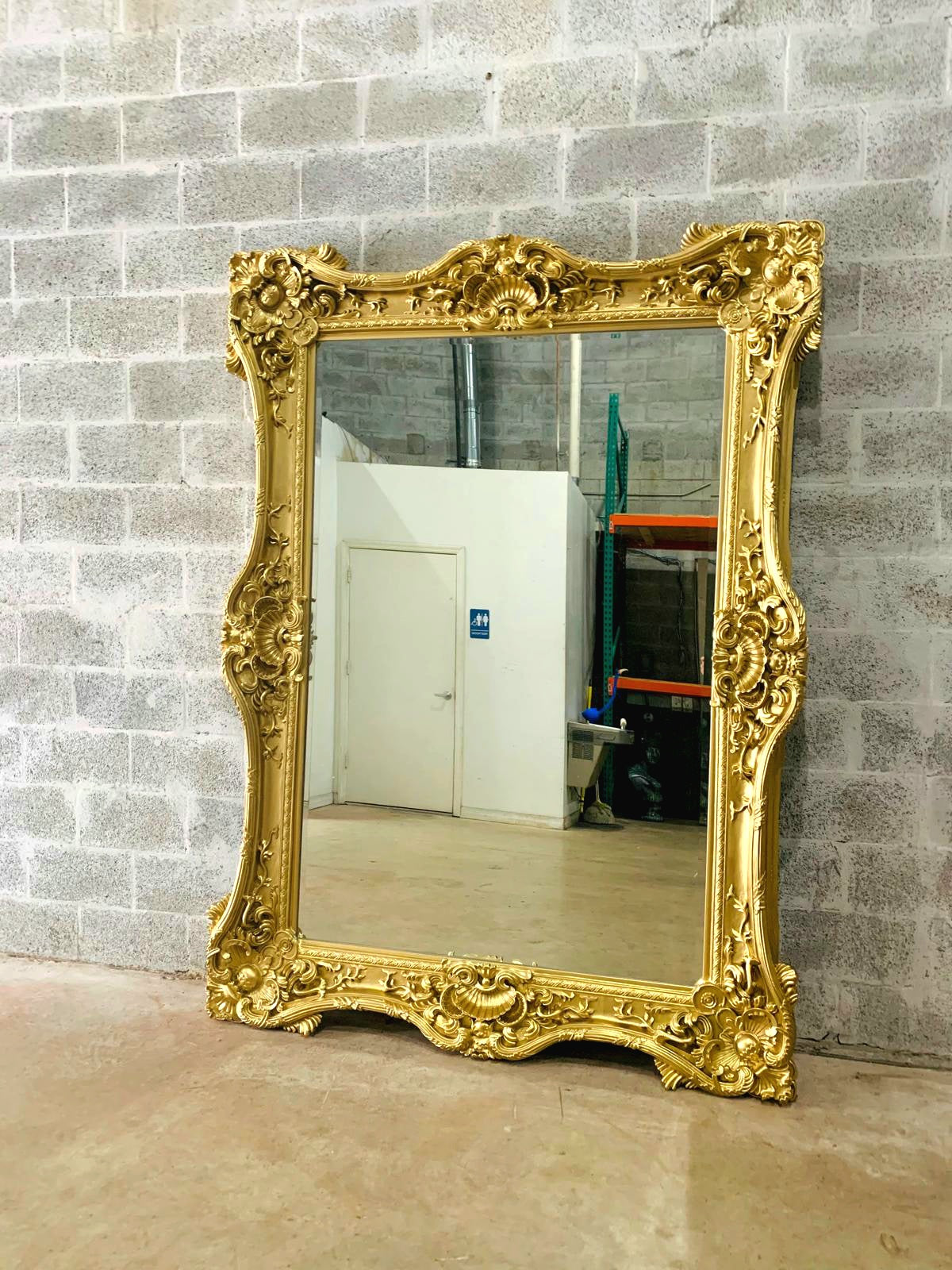 Vintage French Style Baroque Wall Mirror – 7.5 ft Tall Statement Mirror in Antique Gold Leaf
