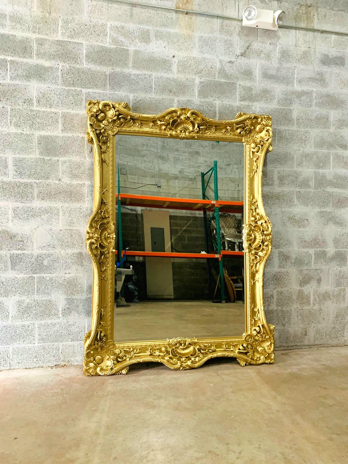 Vintage French Style Baroque Wall Mirror – 7.5 ft Tall Statement Mirror in Antique Gold Leaf