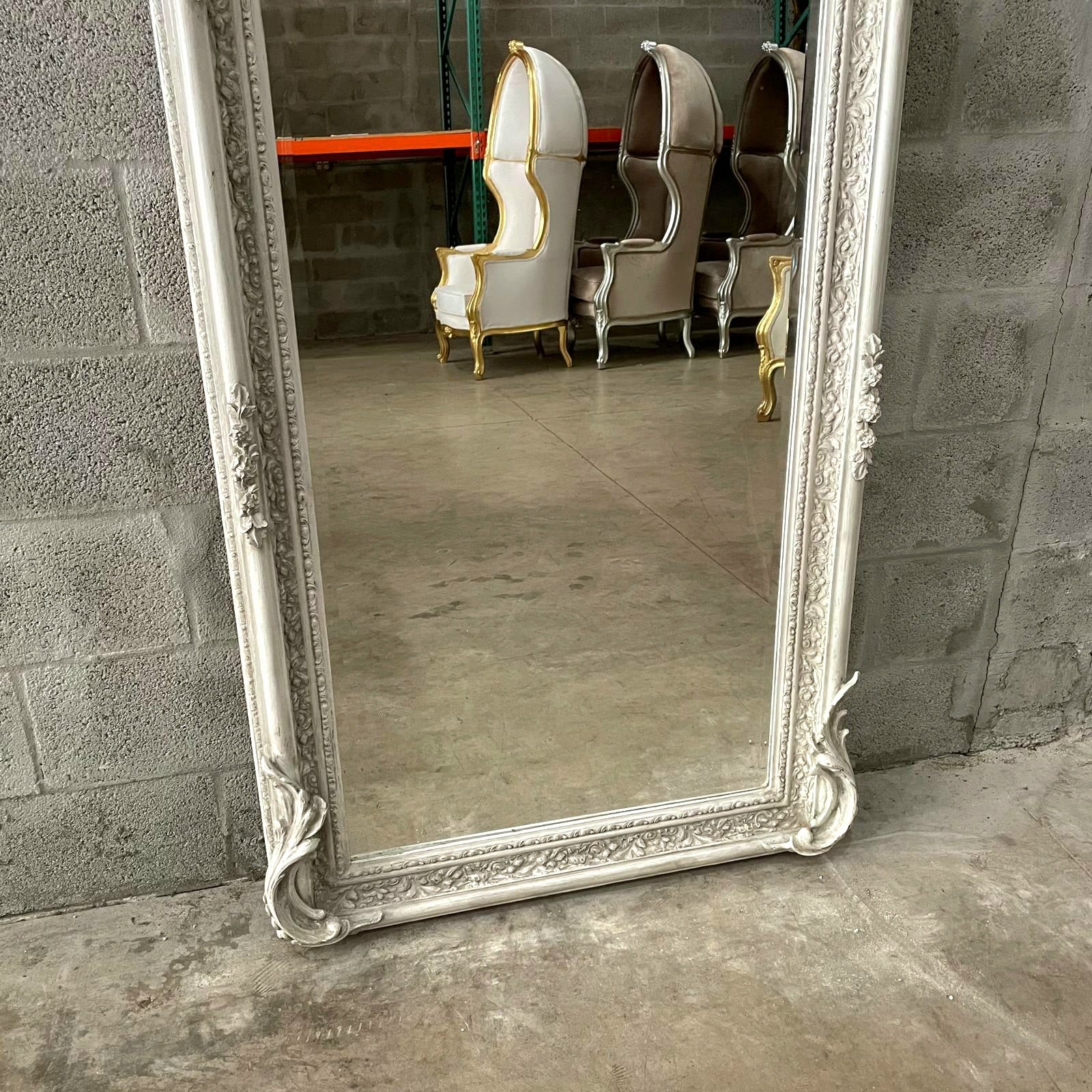 French Style Floor Mirror – 5 ft Tall Statement Mirror in Light Bone Gray Finish