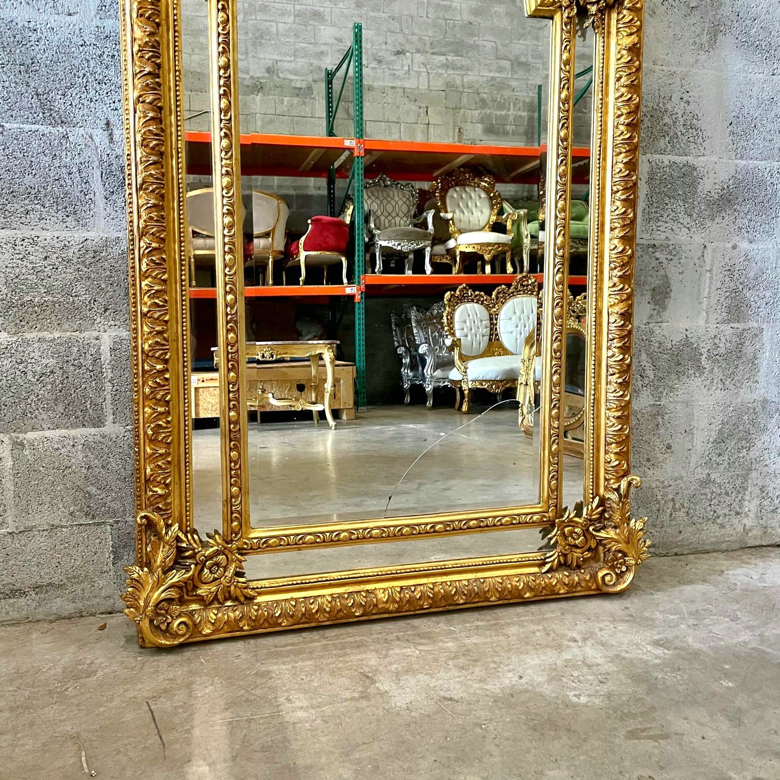 Baroque Rococo Floor Mirror – Gold Leaf Finish with Angel Carvings, 6.6 ft Tall Statement Mirror