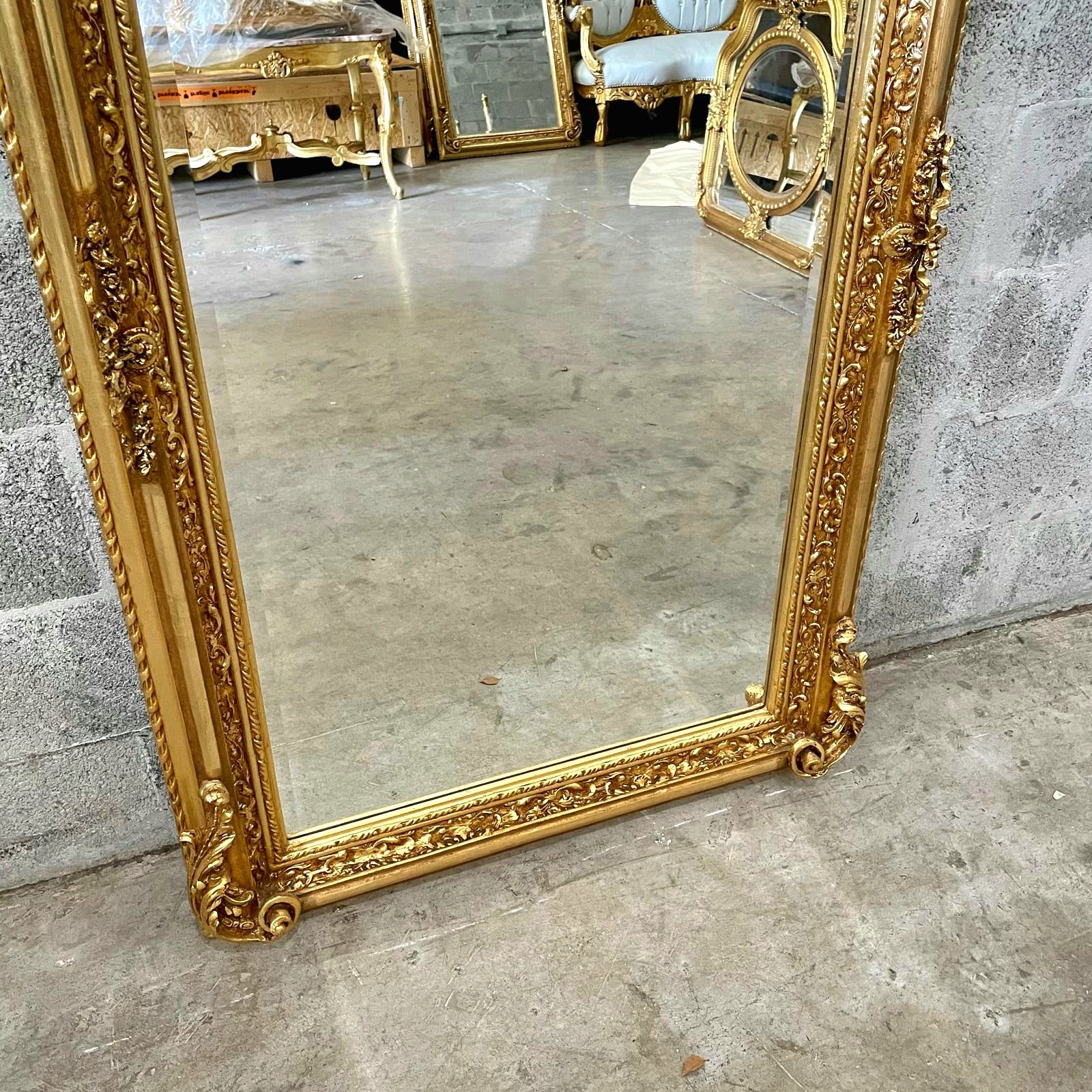 French Style Gold Floral Floor Mirror – 5 ft Tall Statement Mirror with Gold Leaf and Angel Details