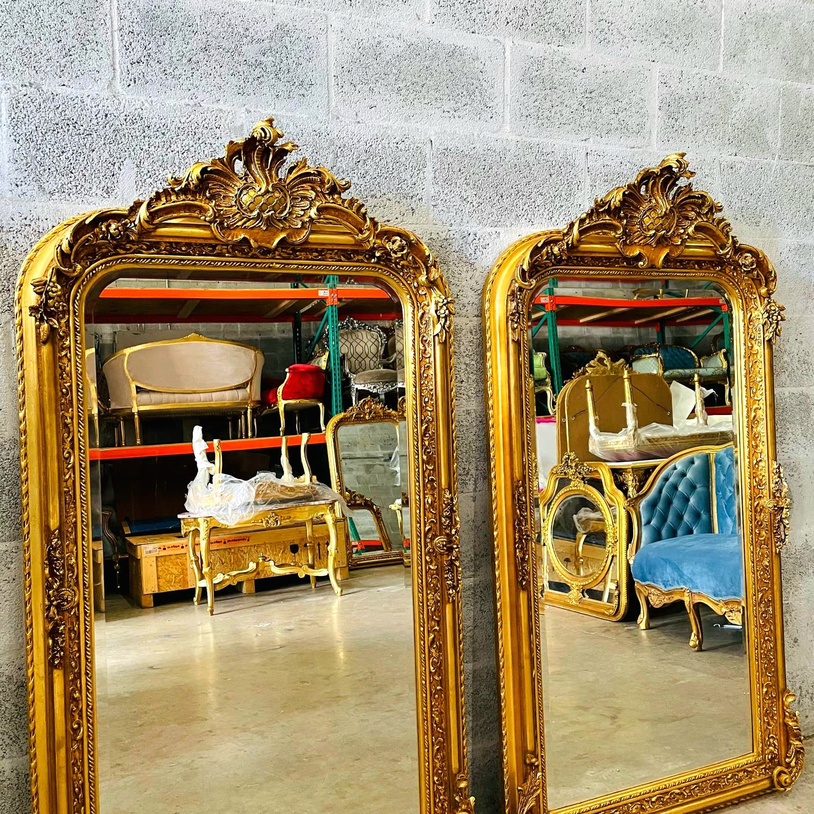 French Style Gold Floor/Wall Mirror – 5 Ft Tall, Gold Leaf Finish