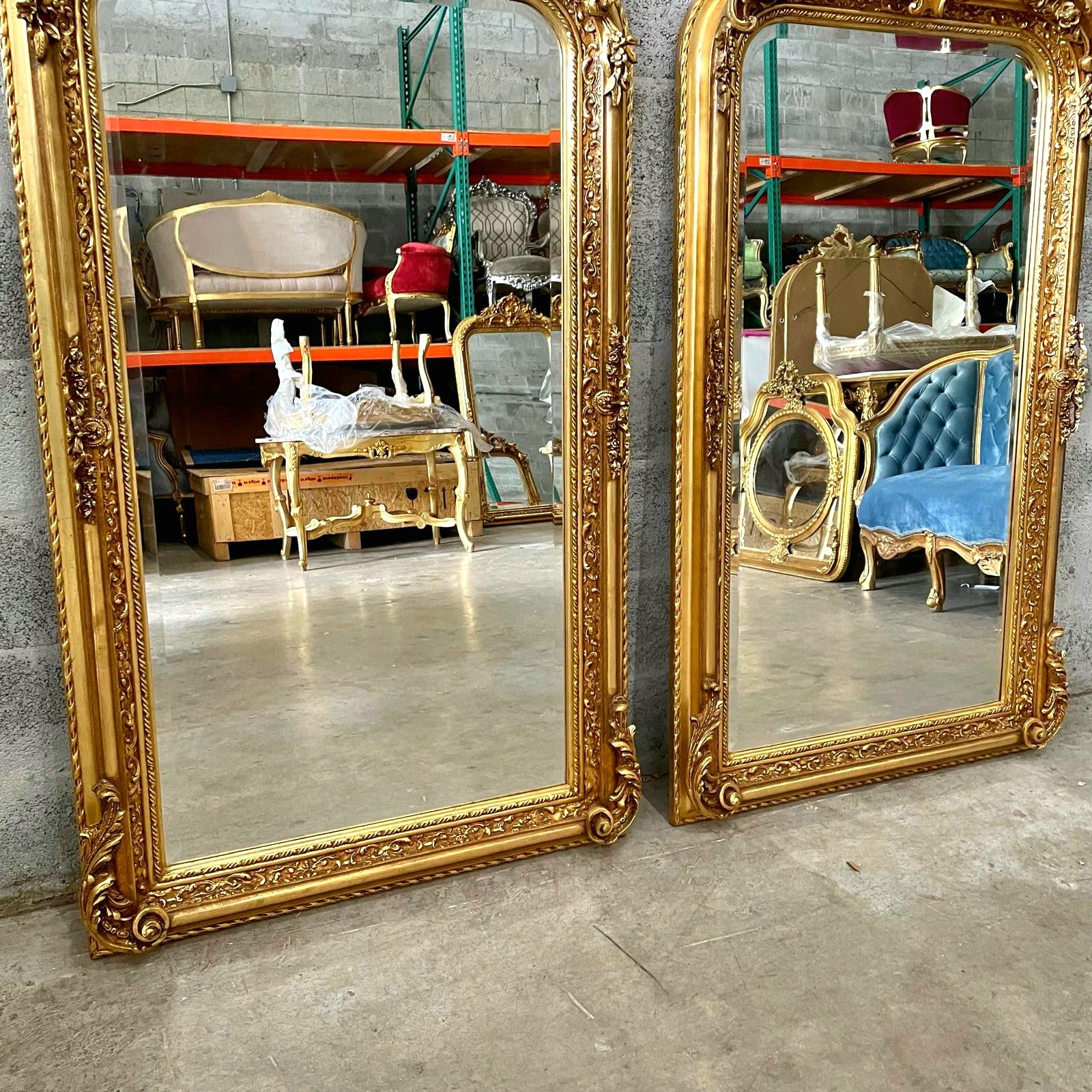French Style Gold Floor/Wall Mirror – 5 Ft Tall, Gold Leaf Finish