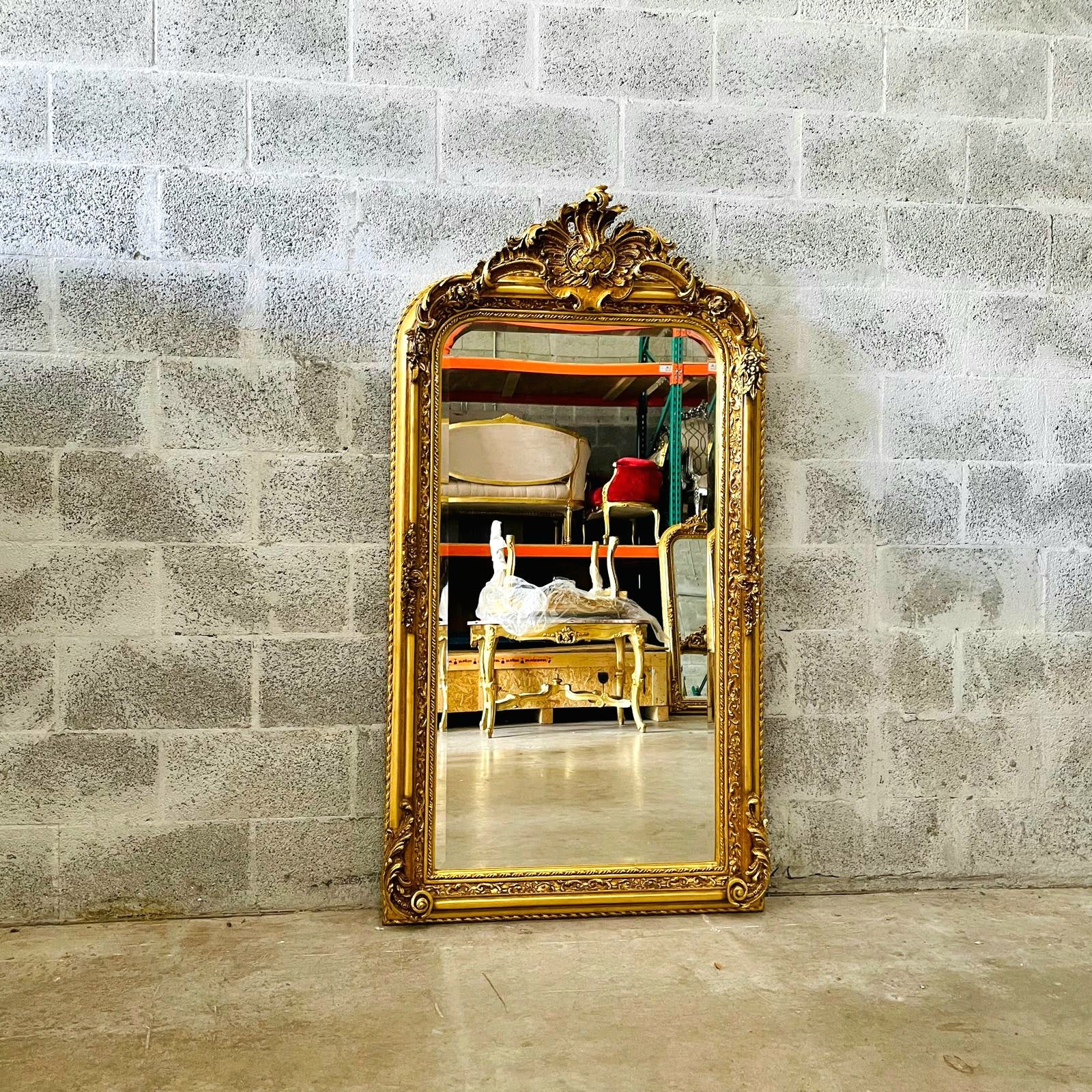 French Style Gold Floor/Wall Mirror – 5 Ft Tall, Gold Leaf Finish