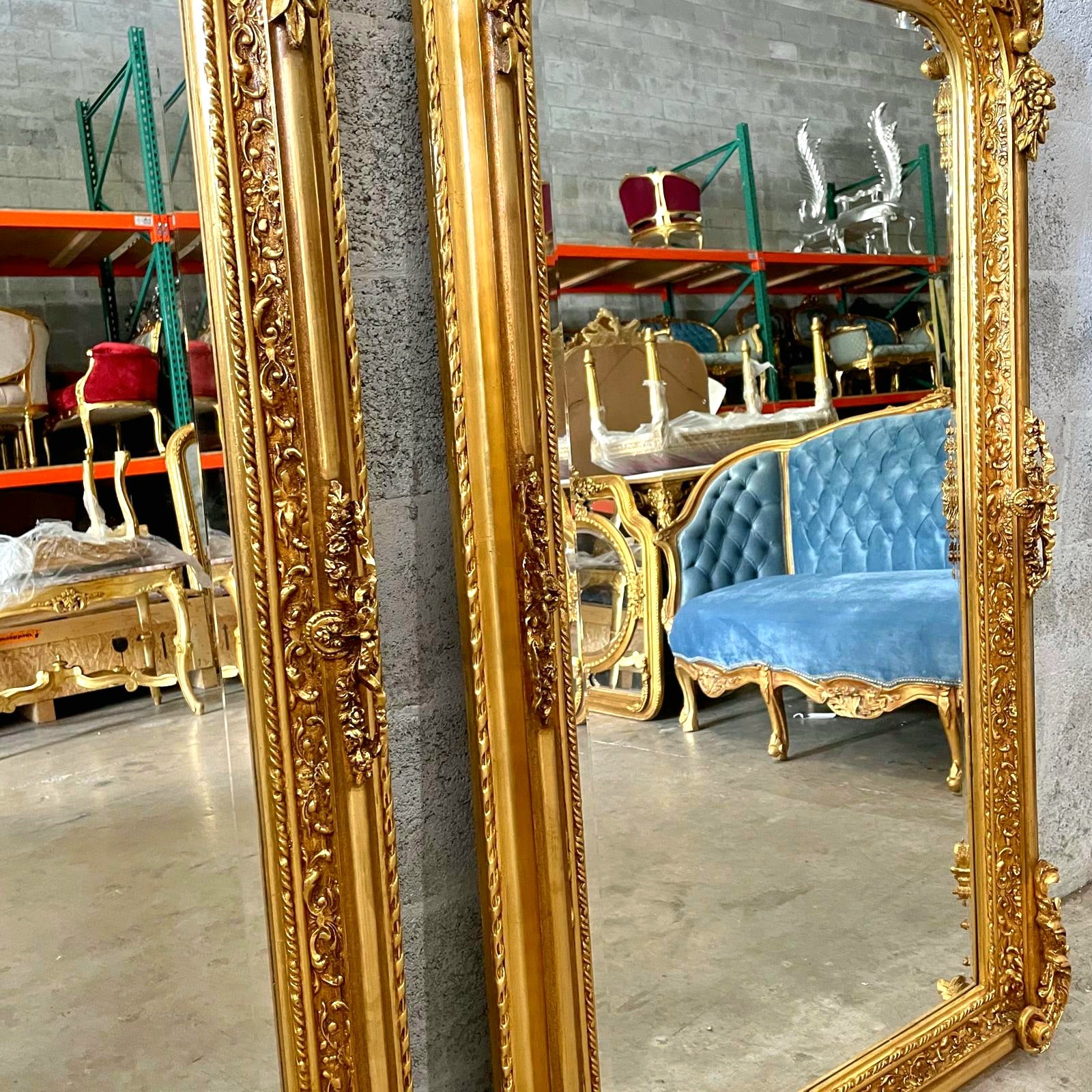 French Style Gold Floor/Wall Mirror – 5 Ft Tall, Gold Leaf Finish