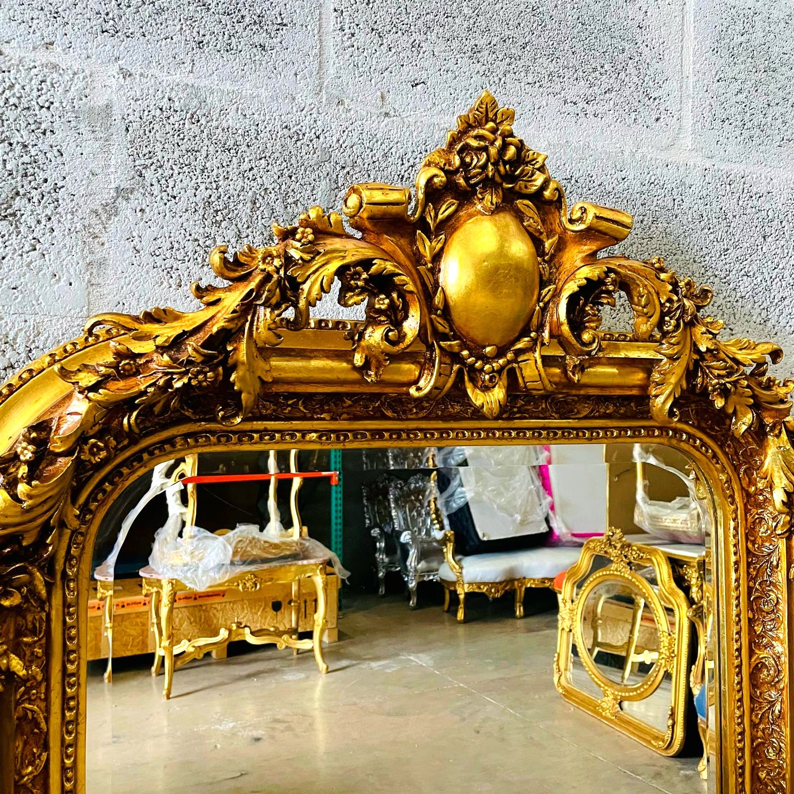 French Style Gold Floor Mirror – 5 ft Tall Statement Mirror with Ornate Gold Leaf Frame