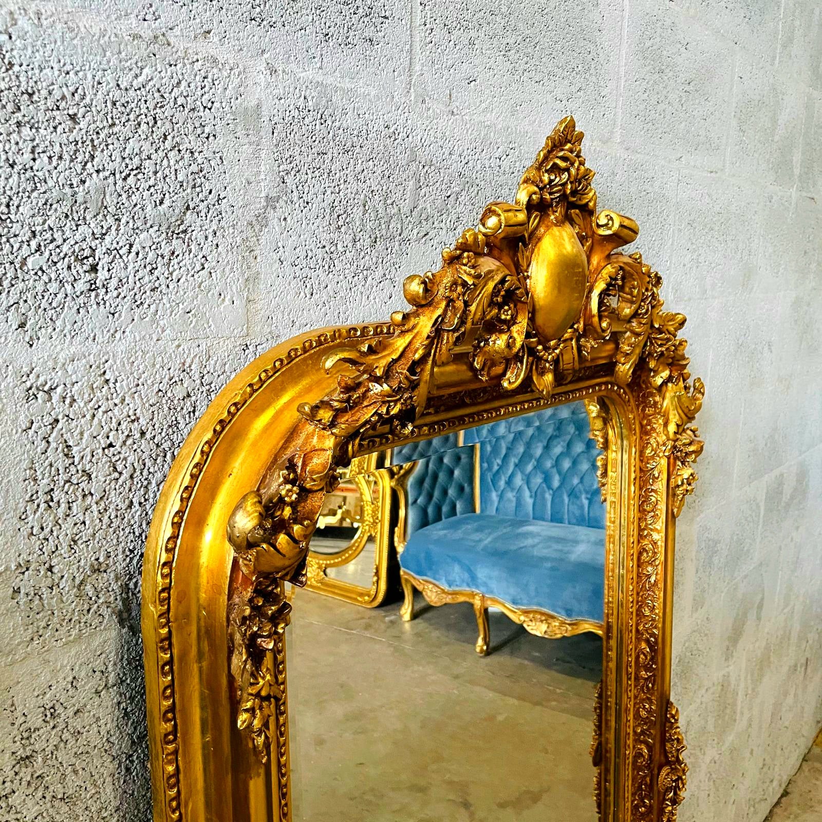 French Style Gold Floor Mirror – 5 ft Tall Statement Mirror with Ornate Gold Leaf Frame