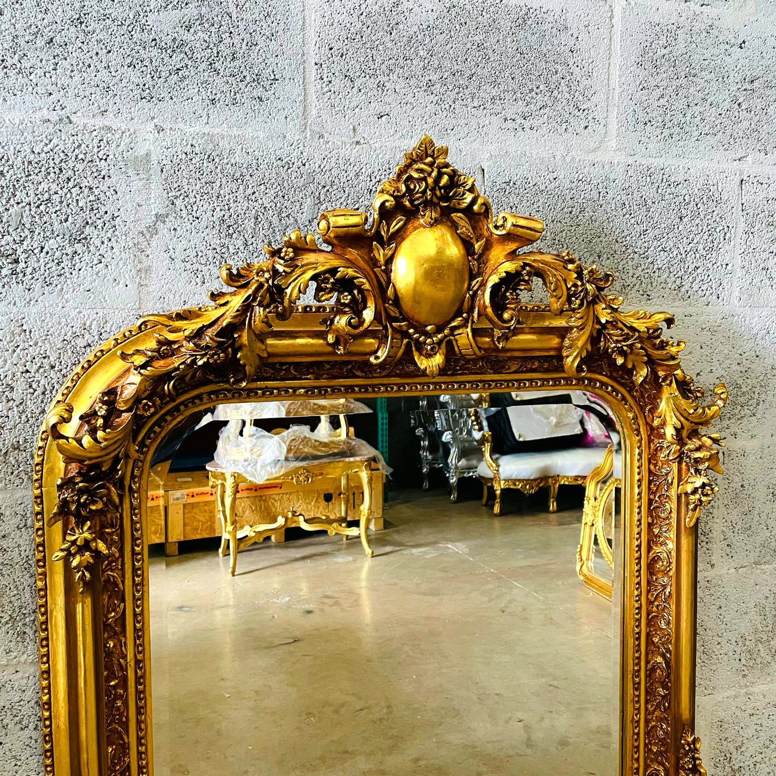 French Style Gold Floor Mirror – 5 ft Tall Statement Mirror with Ornate Gold Leaf Frame