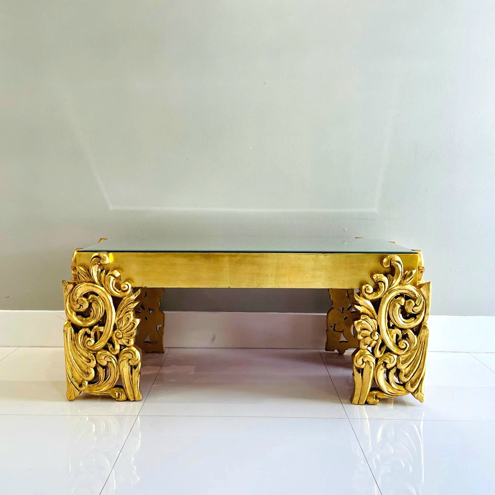 French Louis XVI Style Gold Coffee Table – Marble Top Center Table, 18.5"H x 43.5"W x 26.5"D