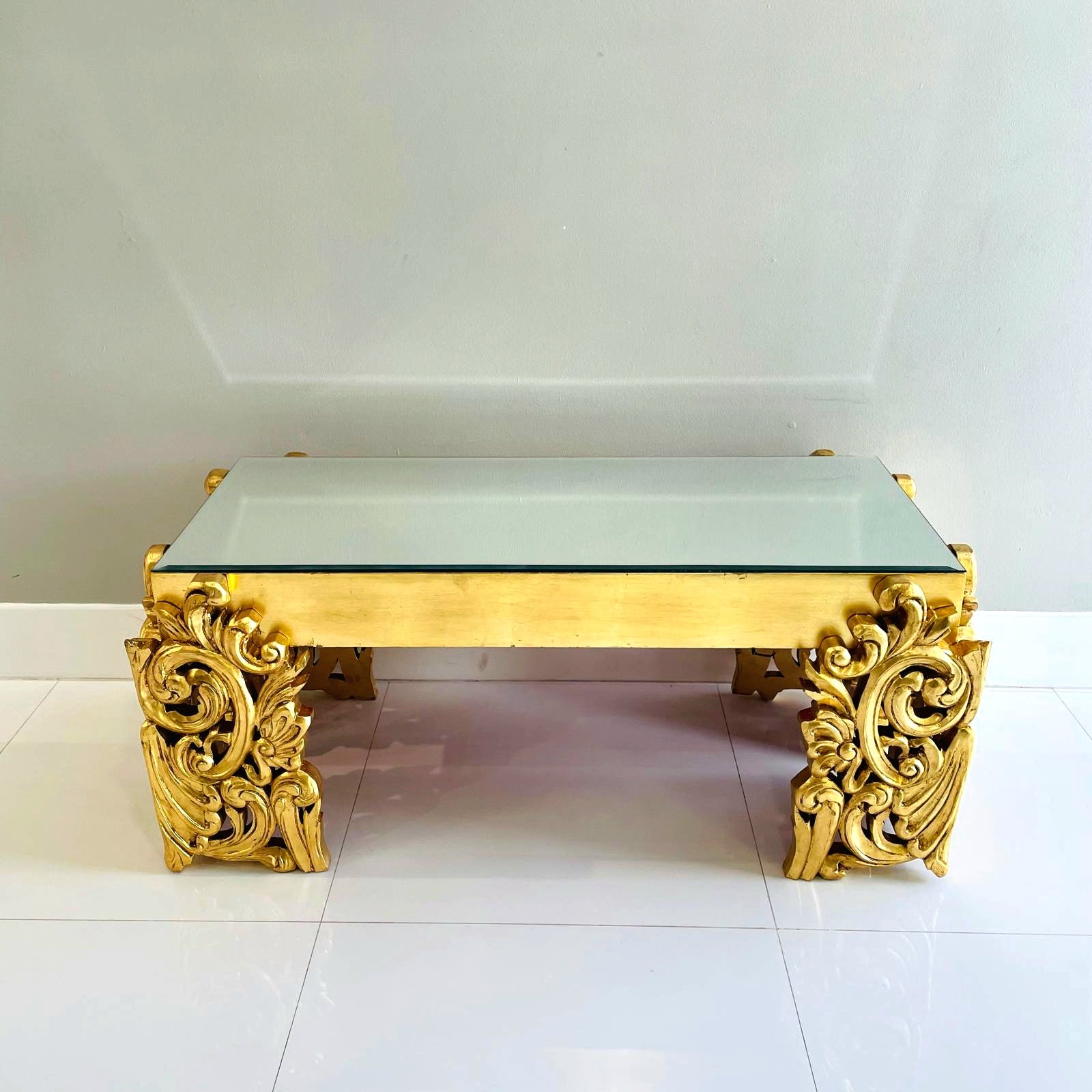 French Louis XVI Style Gold Coffee Table – Marble Top Center Table, 18.5"H x 43.5"W x 26.5"D