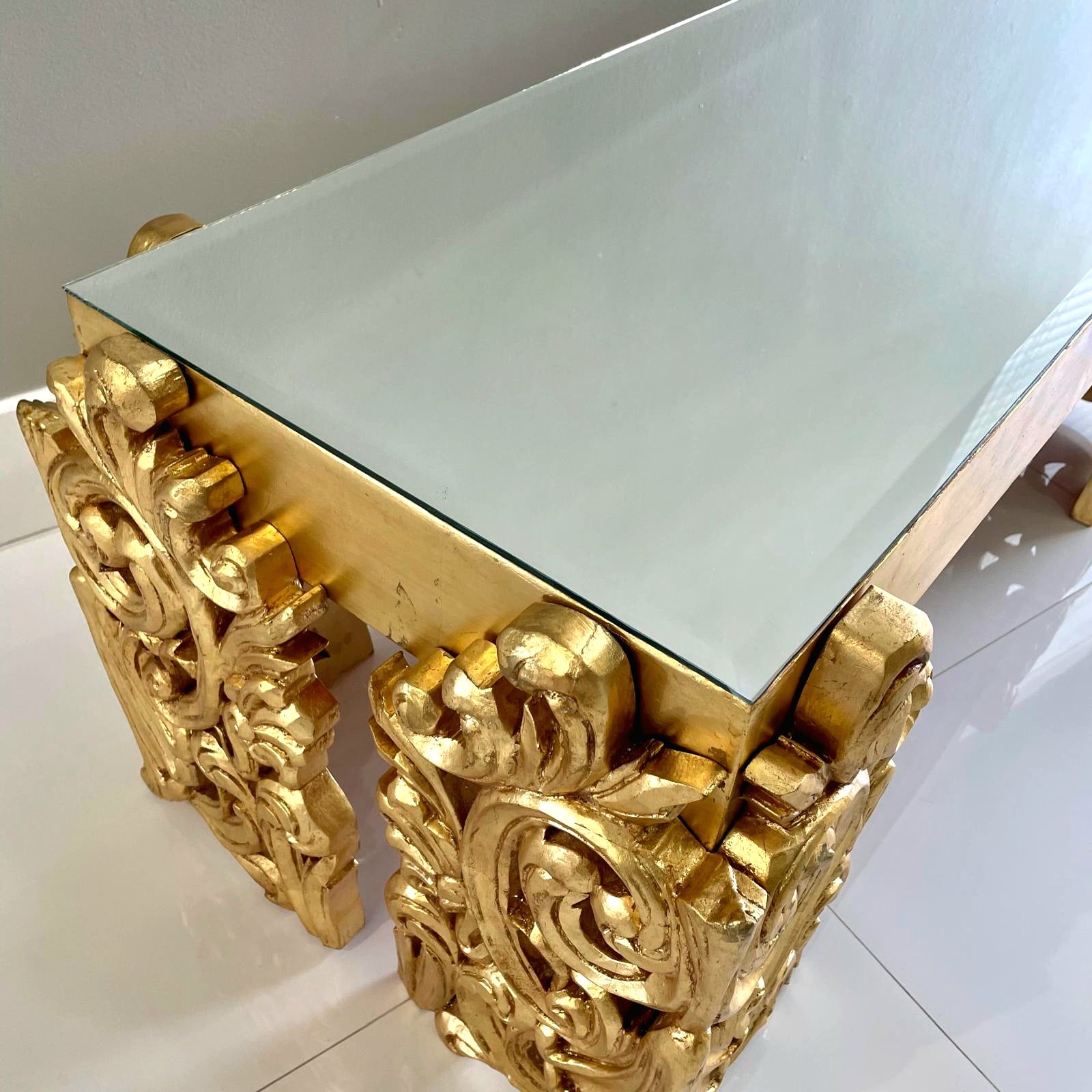 French Louis XVI Style Gold Coffee Table – Marble Top Center Table, 18.5"H x 43.5"W x 26.5"D