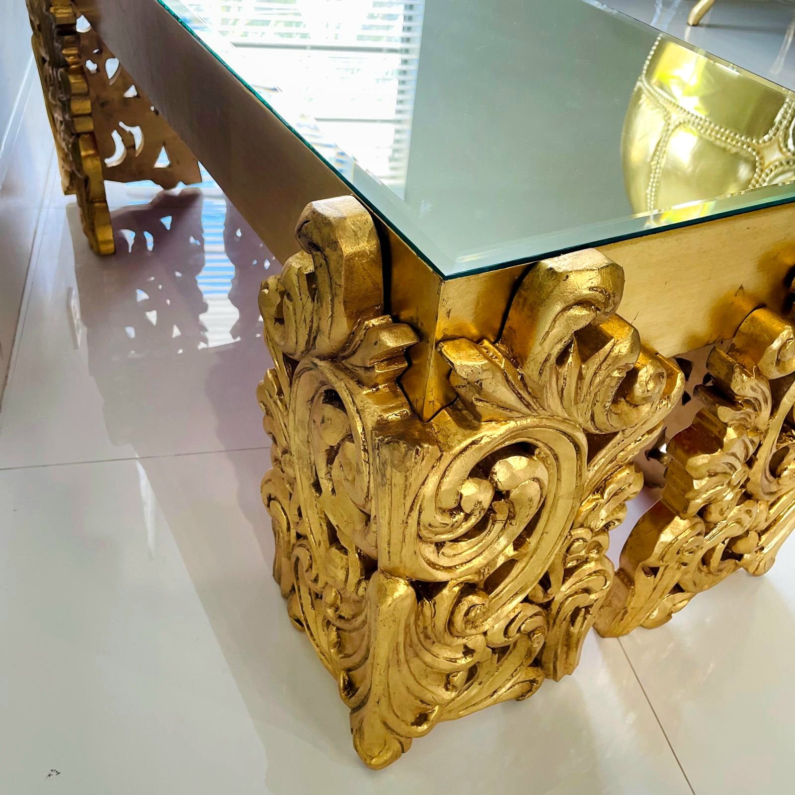 French Louis XVI Style Gold Coffee Table – Marble Top Center Table, 18.5"H x 43.5"W x 26.5"D