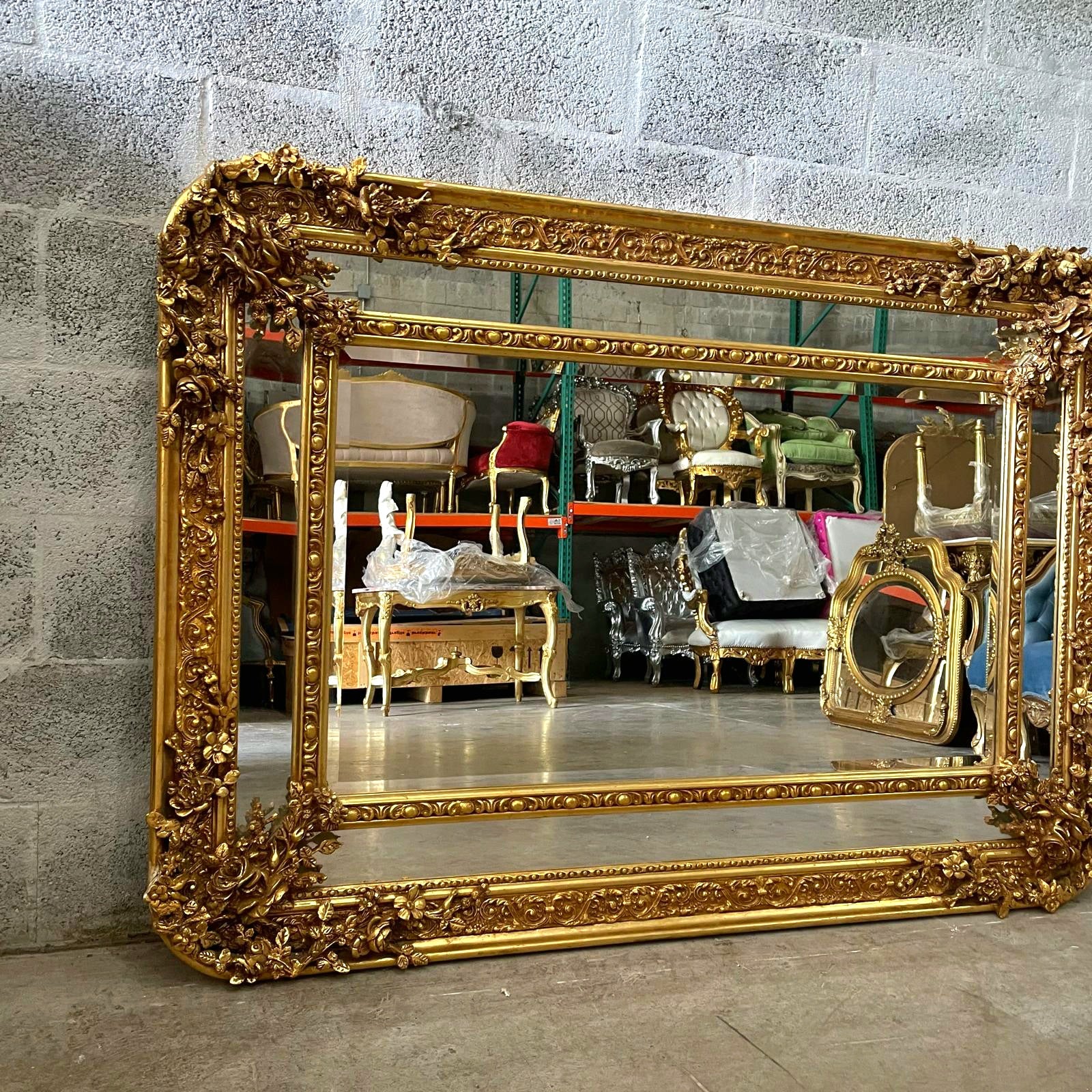 Rococo Style Gold Rectangular Wall Mirror – French Gold Leaf, 40" x 55"