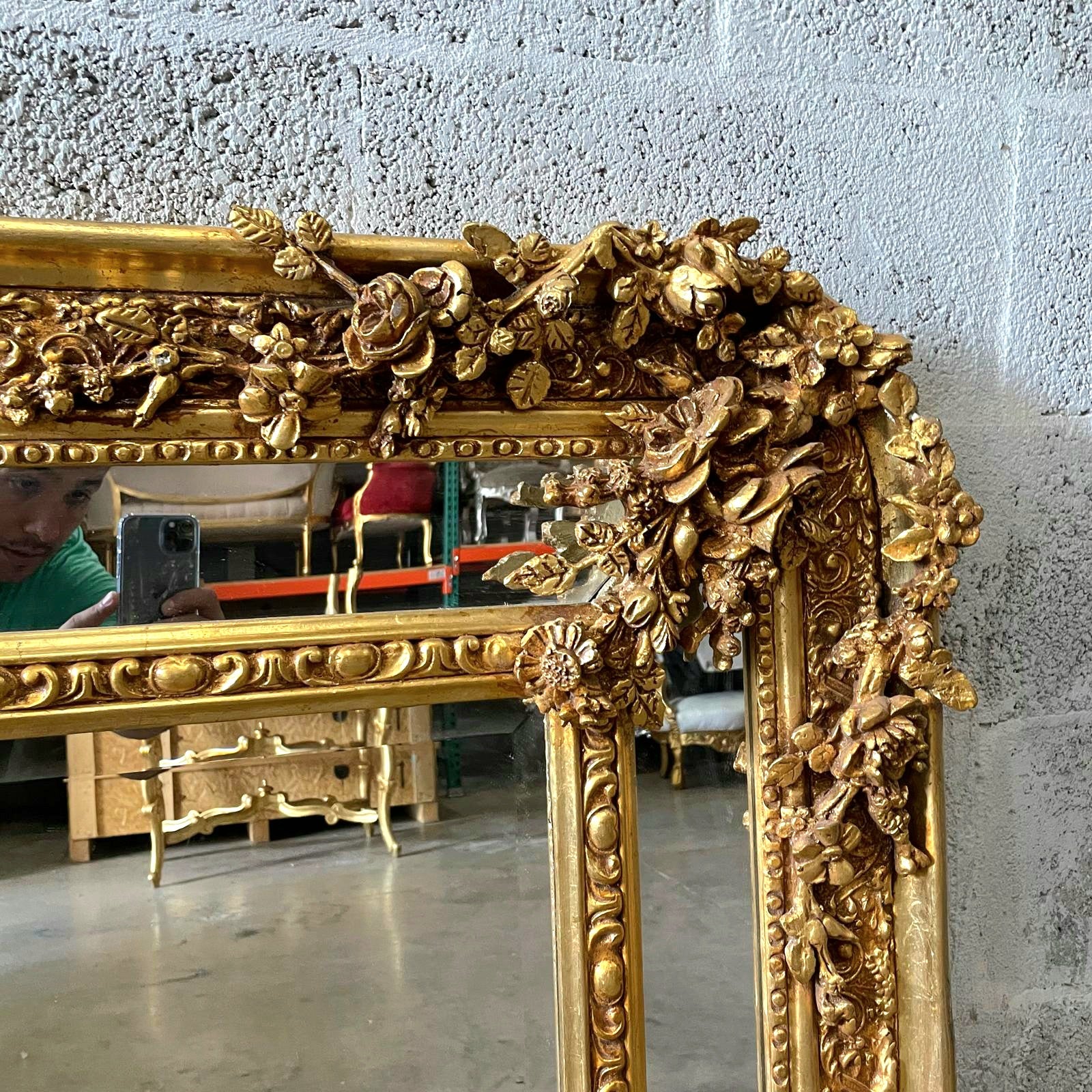 Rococo Style Gold Rectangular Wall Mirror – French Gold Leaf, 40" x 55"