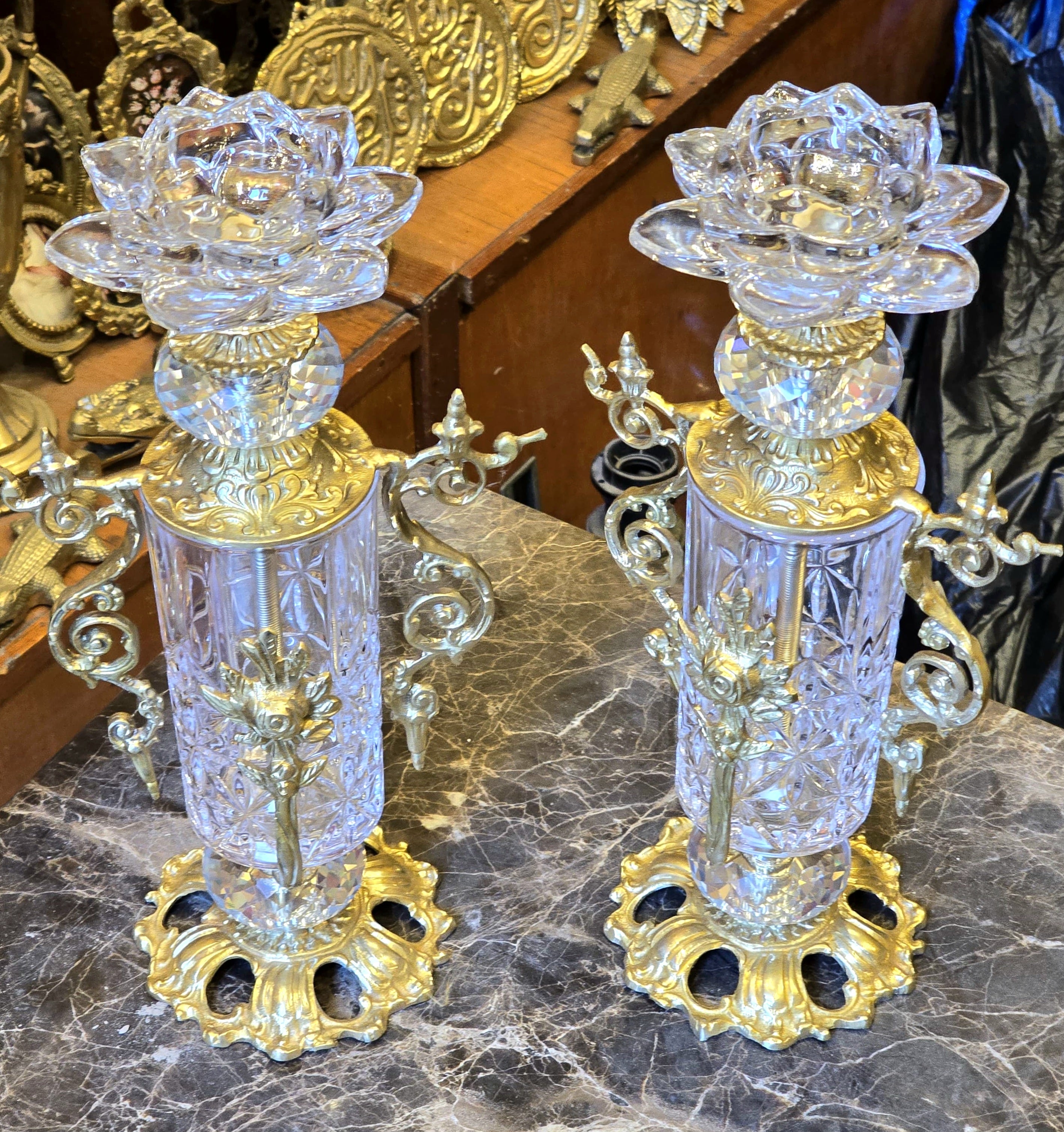 Luxury Brass and Crystal Candlestick Decorative Accent