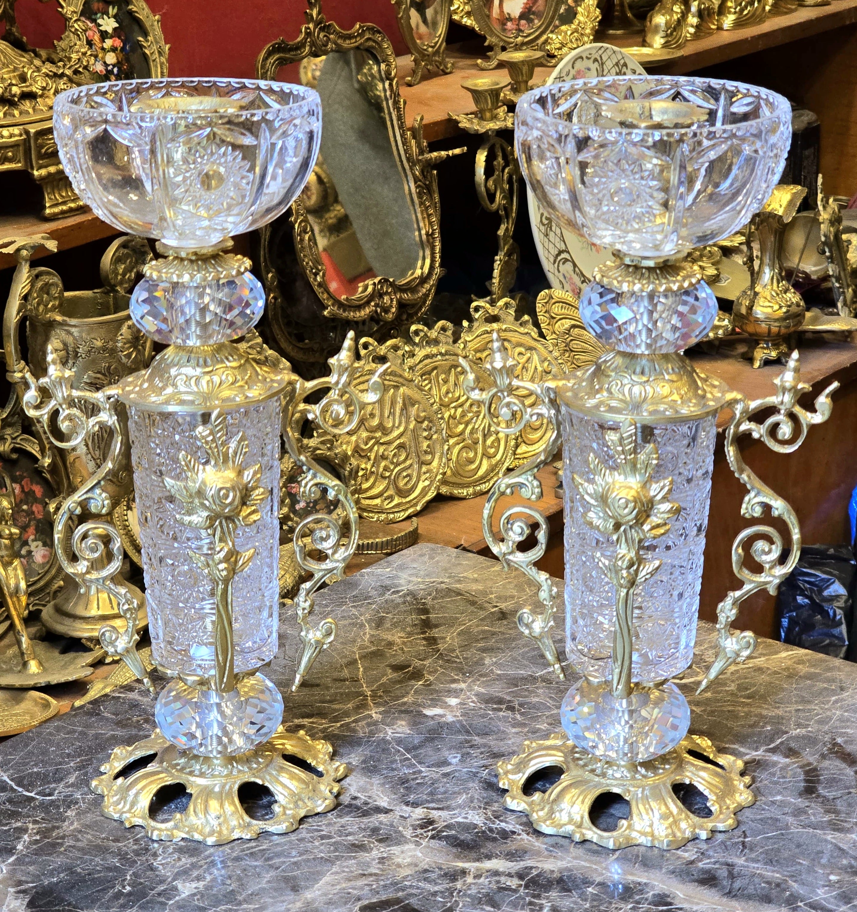 Decorative Brass and Crystal Candle Holder – Luxury Home Accent