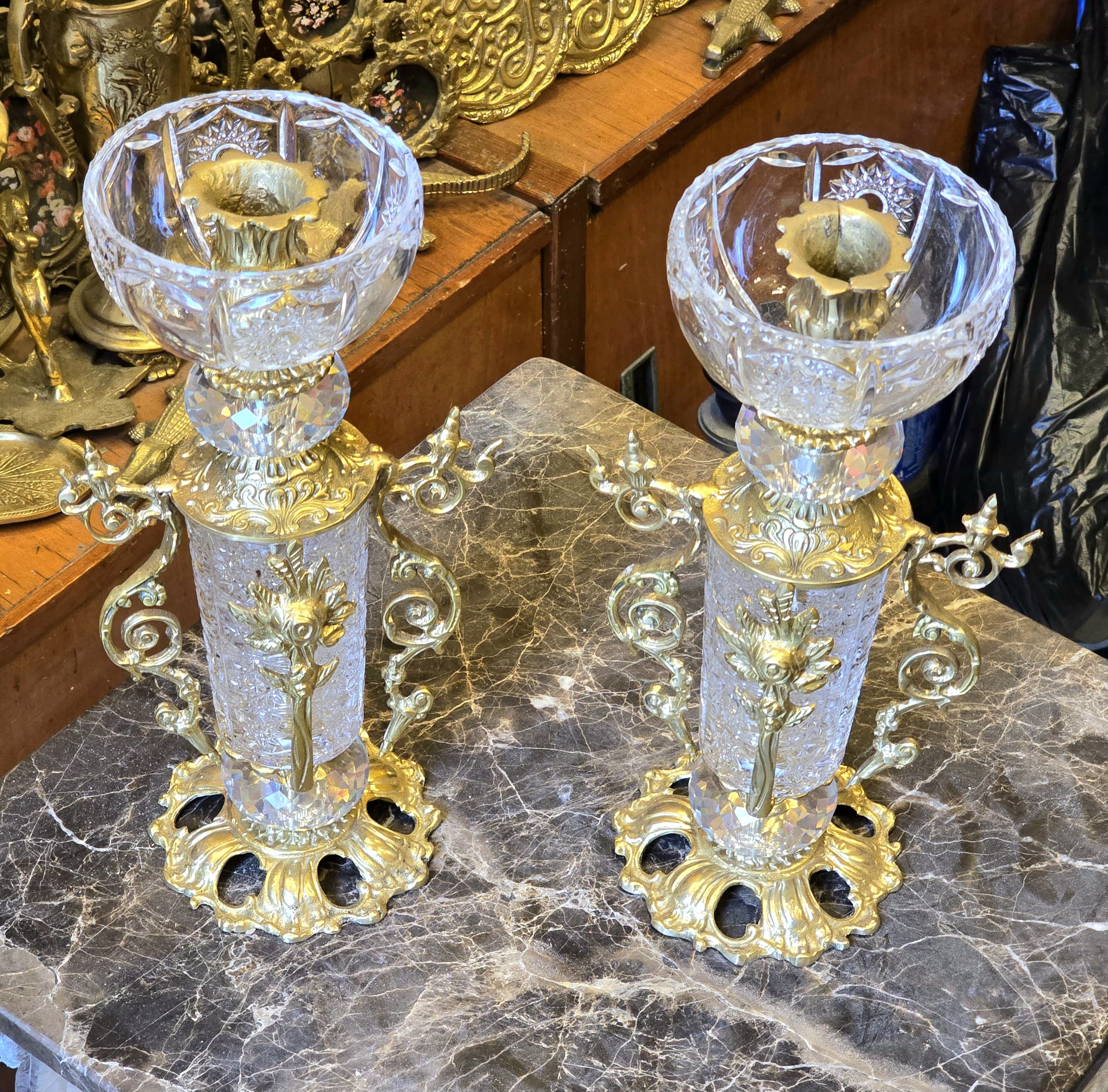 Decorative Brass and Crystal Candle Holder – Luxury Home Accent
