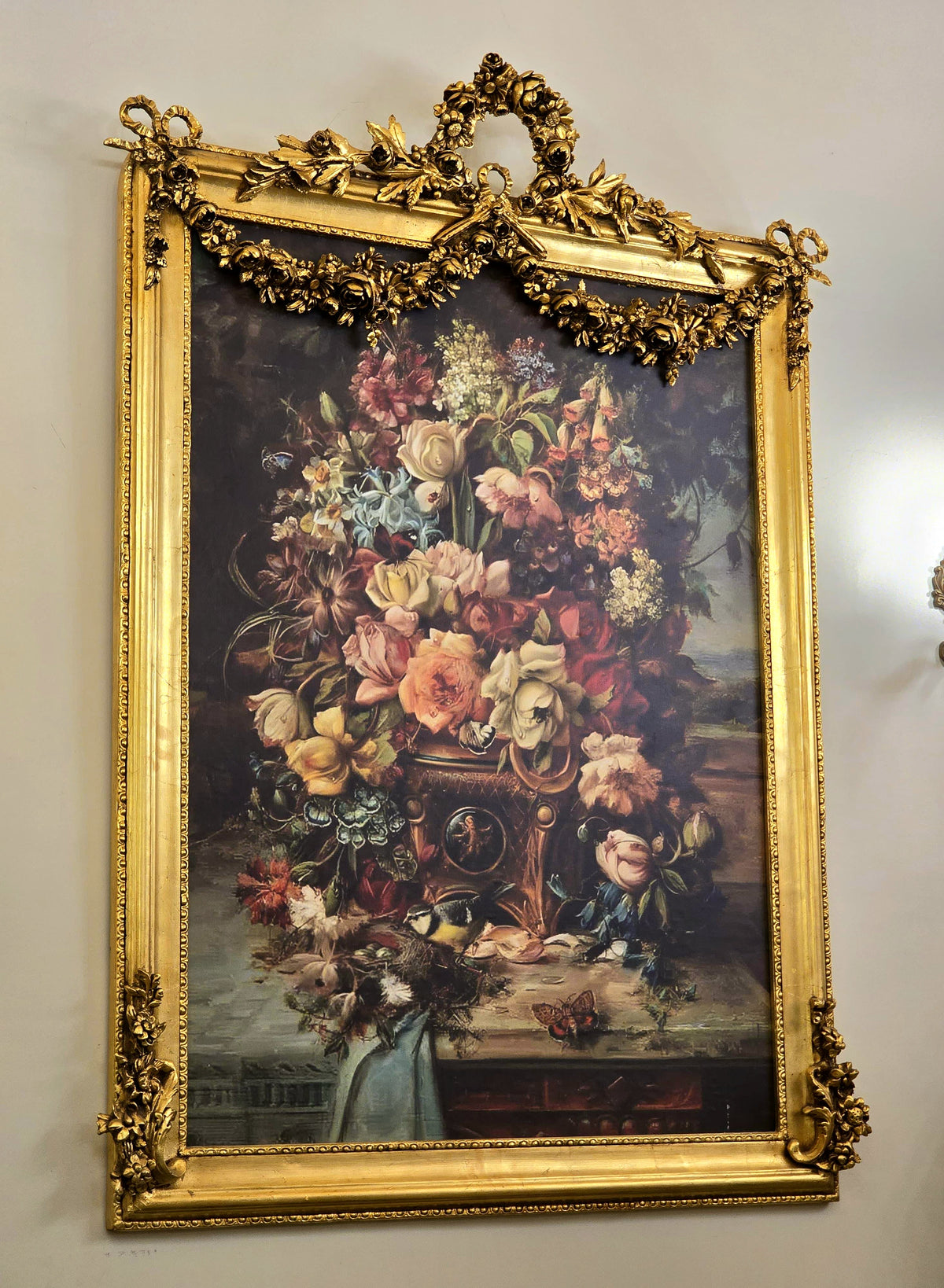 French-Inspired Floral Still Life – Vibrant Botanical Bouquet with an Ornate Gilded Frame