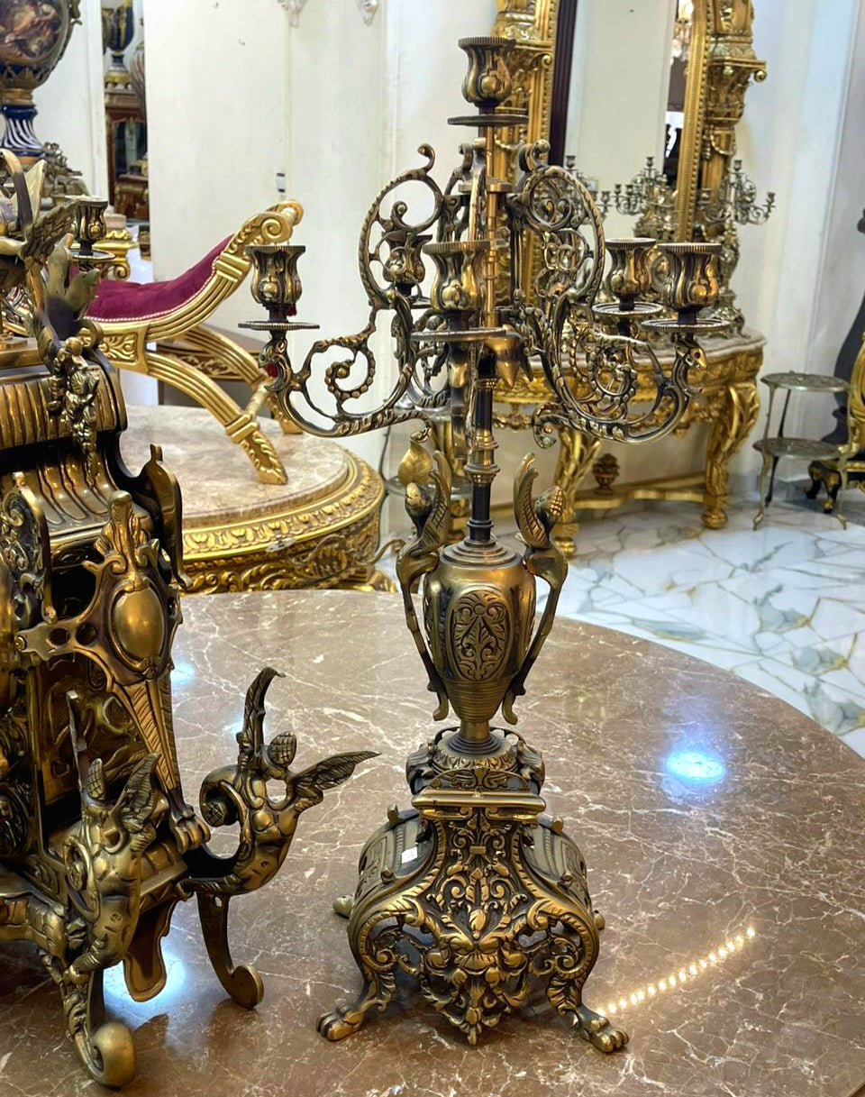 Ornate French-Style Dark Bronze Clock Set – Decorative Mantel Clock & Matching Candelabras