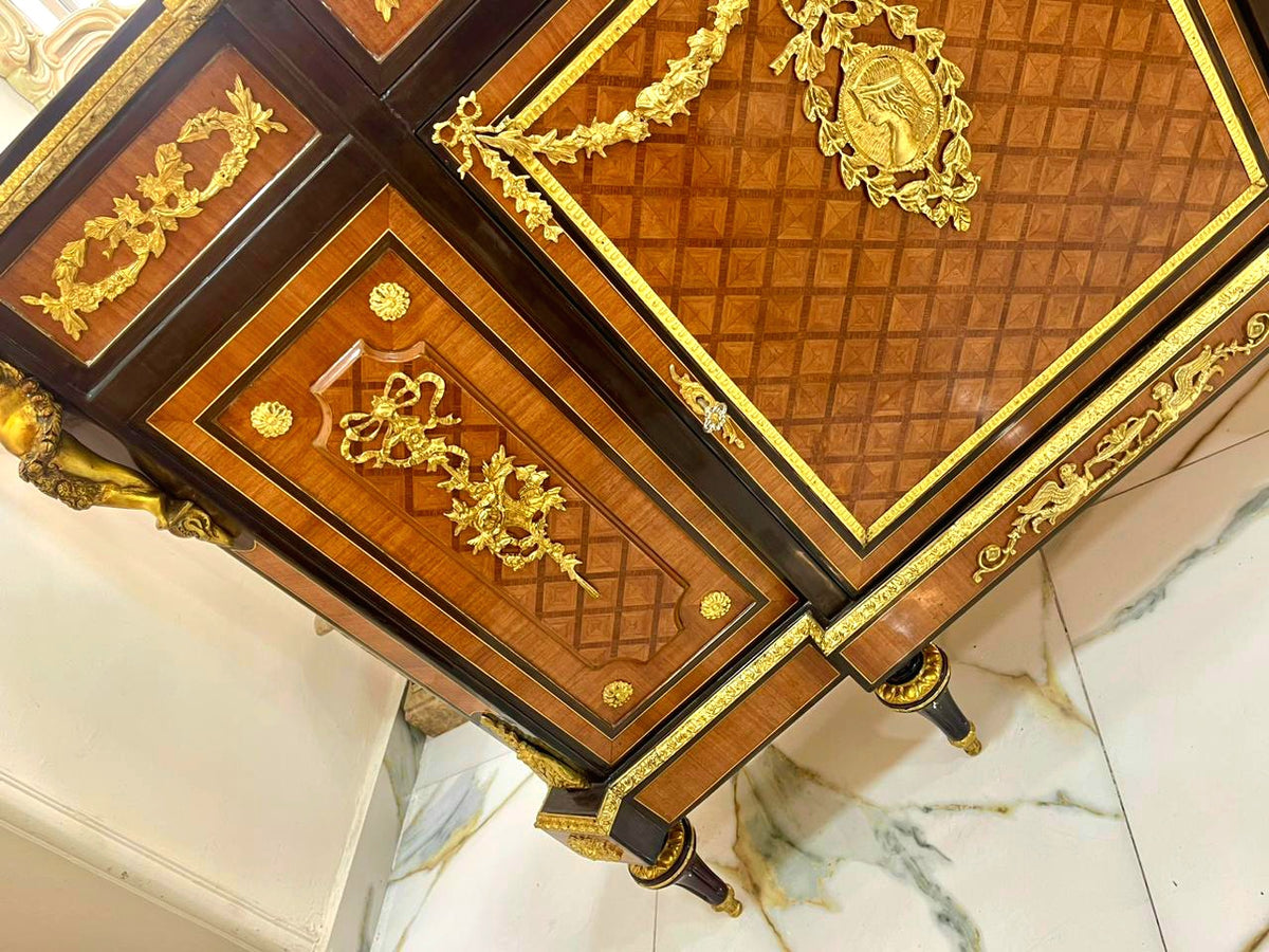 French-Style Louis XVI Sideboard – Rich Wood, Gold Leaf & Ornate Bronze Details