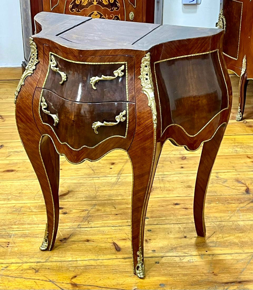 Sculptural French Side Cabinet – Bombe Wood Design with Gilded Bronze-Style Accents