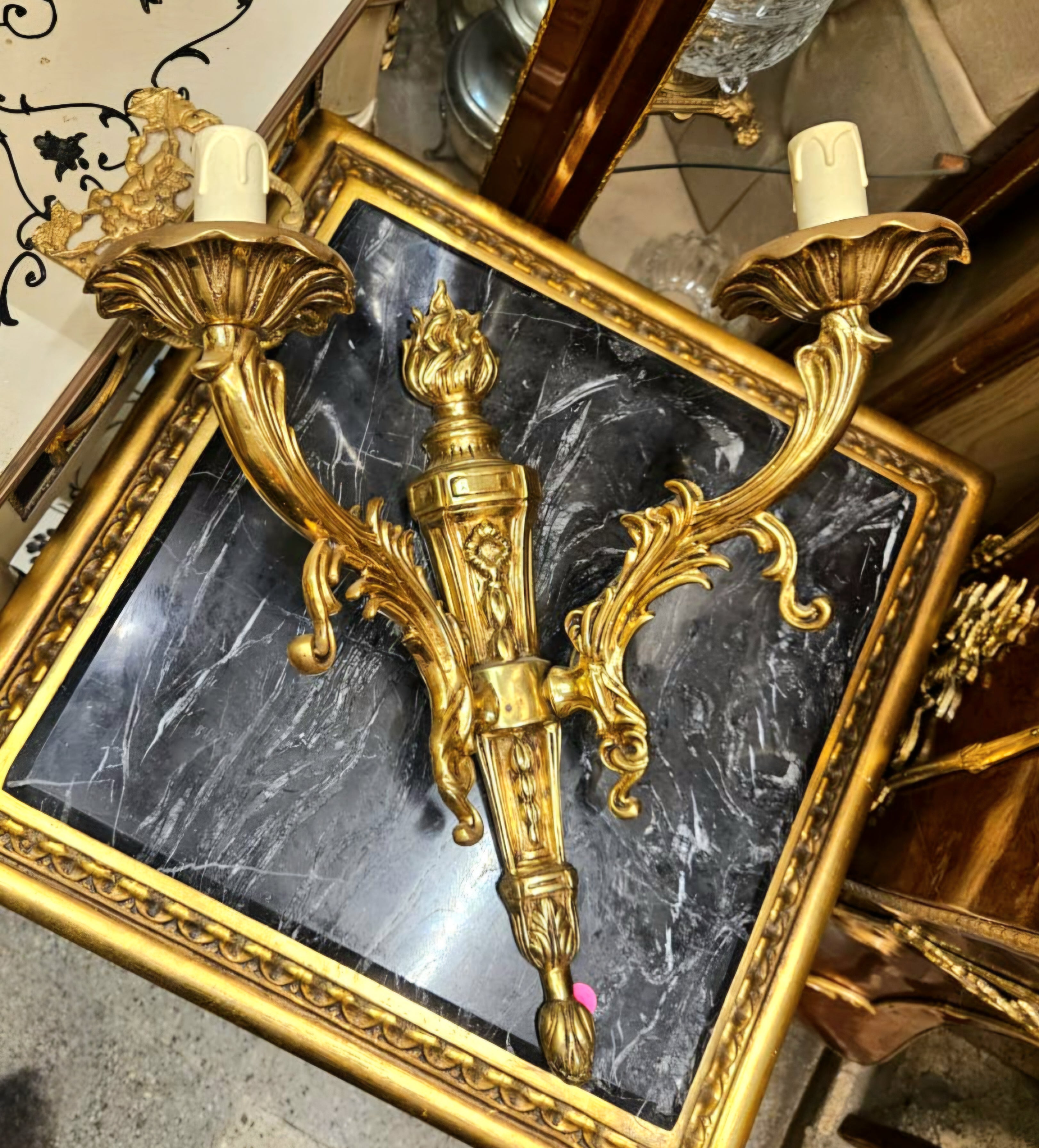 Elegant French Rococo Style Two-Light Wall Sconce – Gold Leaf Bronze with Ornate Floral Details
